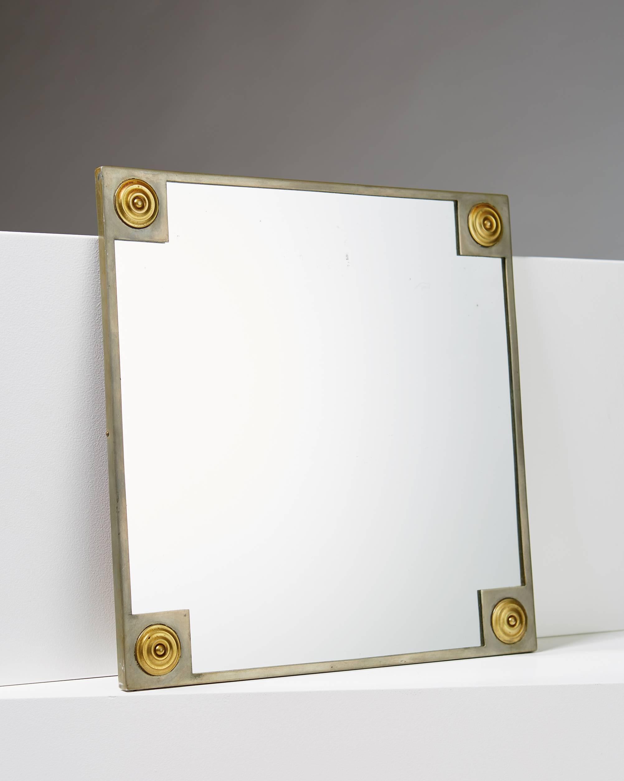 Scandinavian Modern Mirror, Anonymous for Svenskt Tenn, Pewtwe and Brass, Sweden, 1928 For Sale
