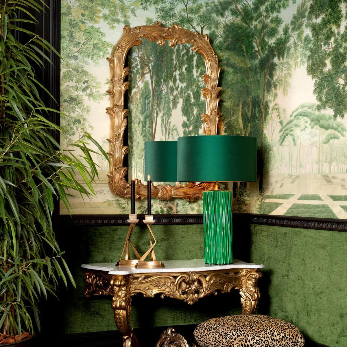 Embrace opulence with the Mirror, featuring a luxurious antique gold leaf finish.

Hand-carved mahogany defines its majestic frame, creating a striking silhouette that captivates discerning tastes. This stunning piece infuses an air of timeless