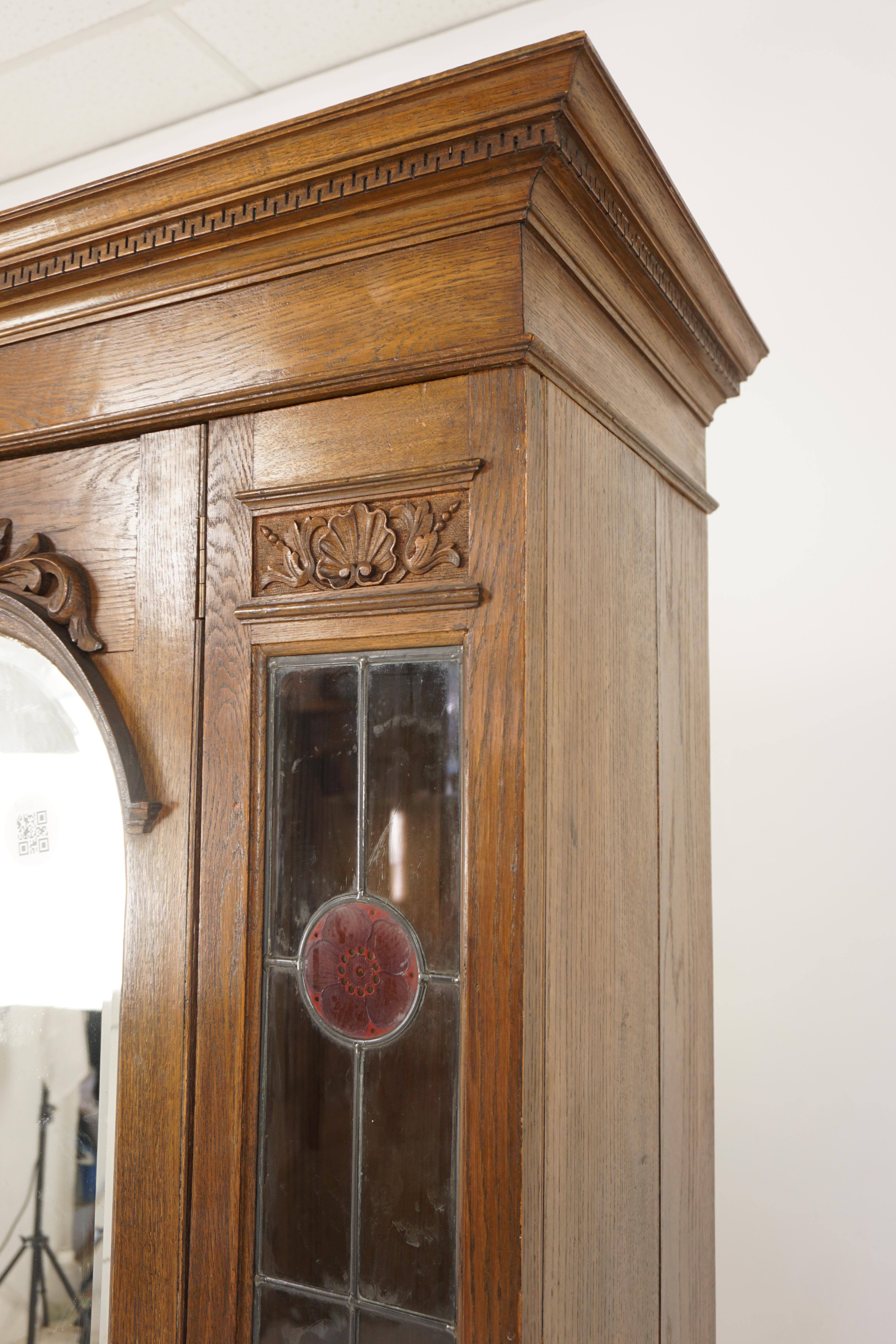Early 20th Century  Mirror Back Hall Armoire, Wardrobe, Closet, Leaded Glass, Scotland 1910, H247 For Sale