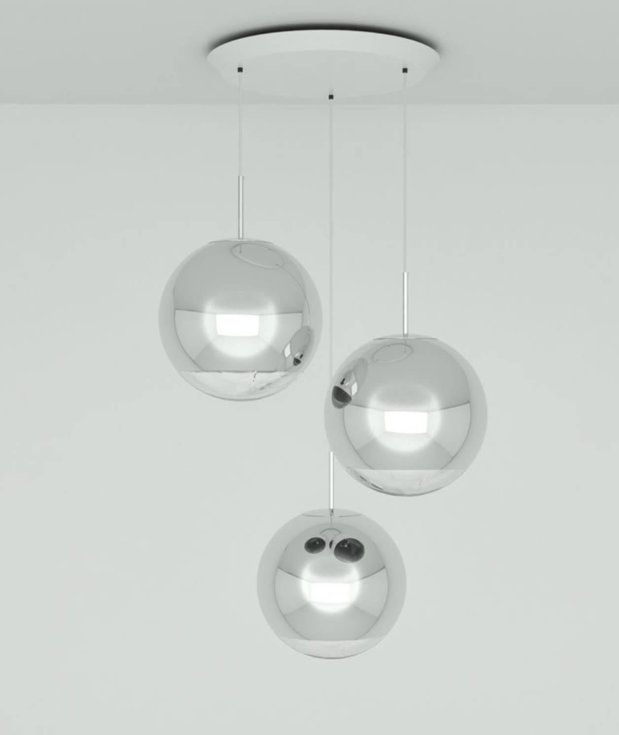 Modern MIRROR BALL 40CM ROUND PENDANT SYSTEM in Silver