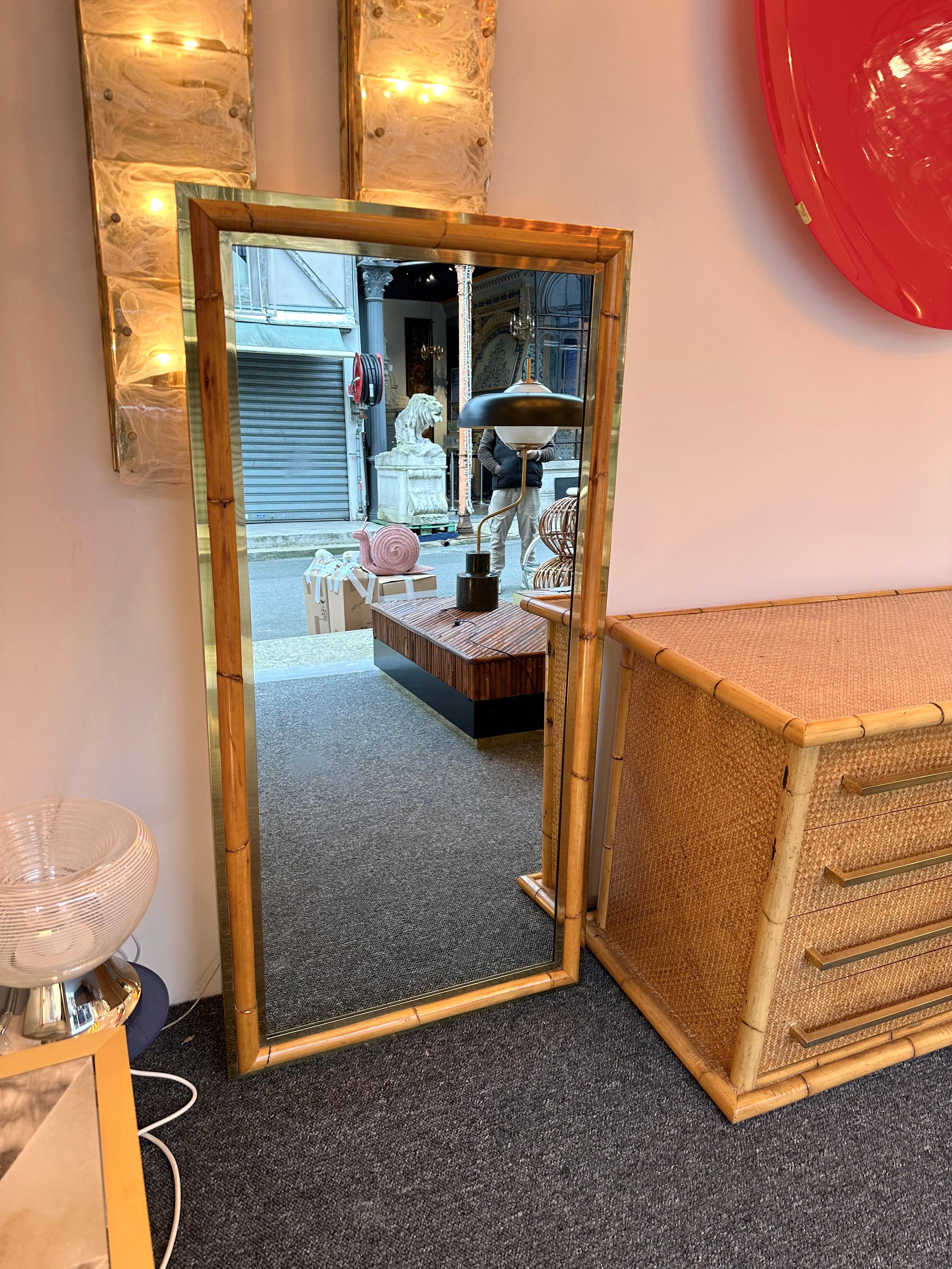 Mirror Bamboo and Brass, Galerie Maison et Jardin, France, 1970s For Sale 7