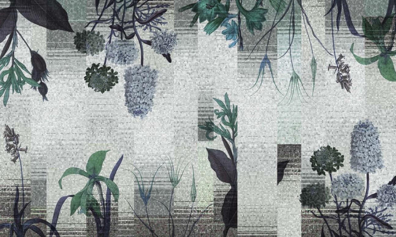 Espejo Curvas Papel Pintado Turquesa en Tela también apto para zona húmeda Moderno en venta