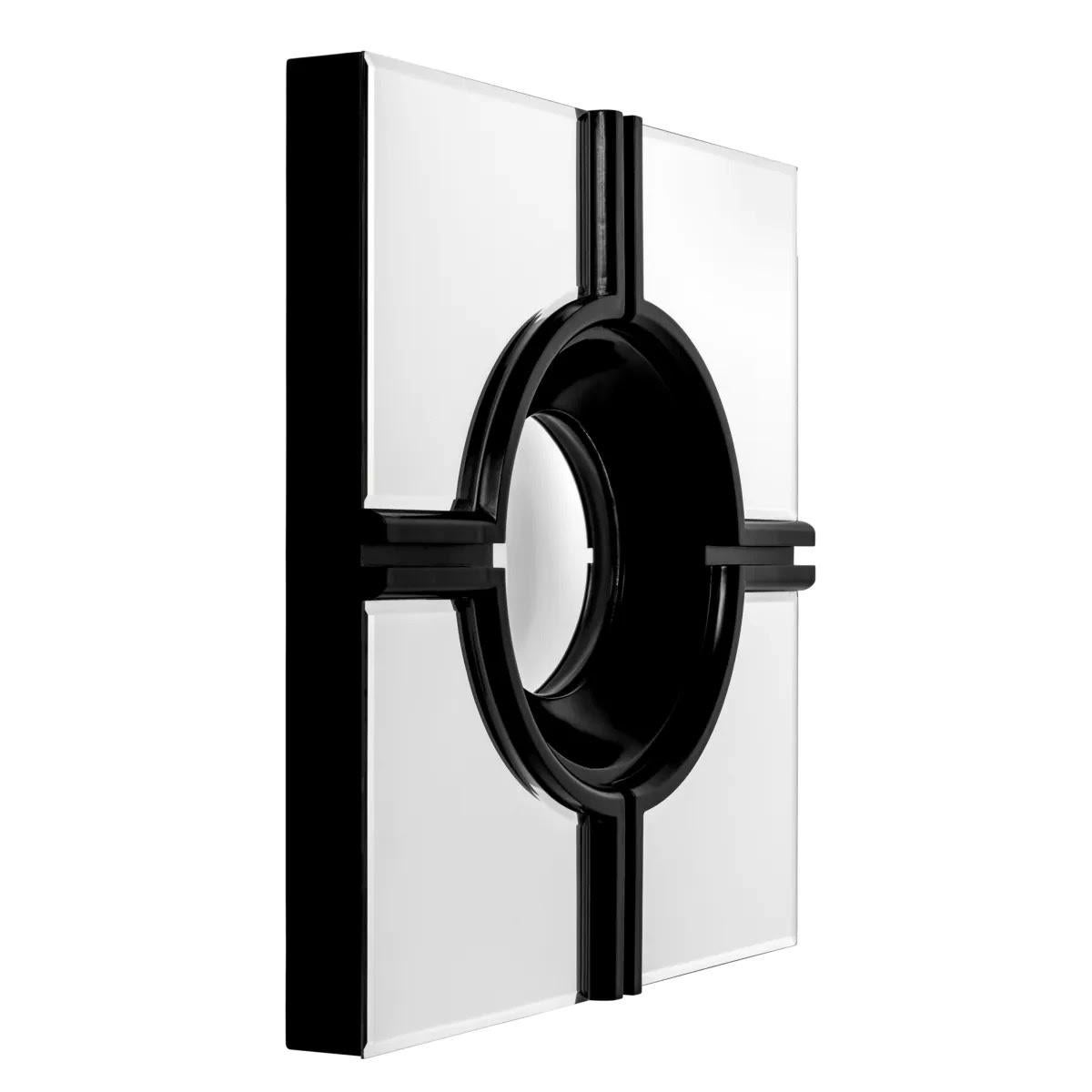 Art déco Miroir, finition noire et miroir convexe central. en vente