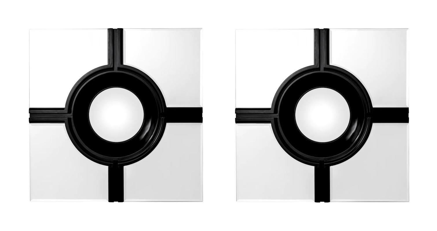 Français Miroir, finition noire et miroir convexe central. en vente