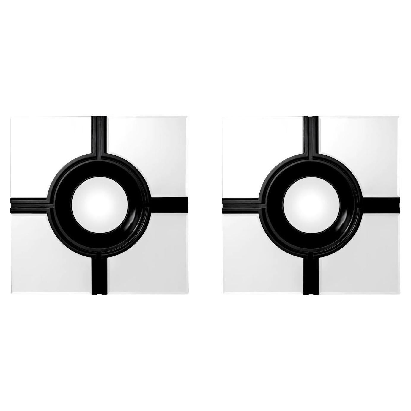Miroir, finition noire et miroir convexe central. en vente