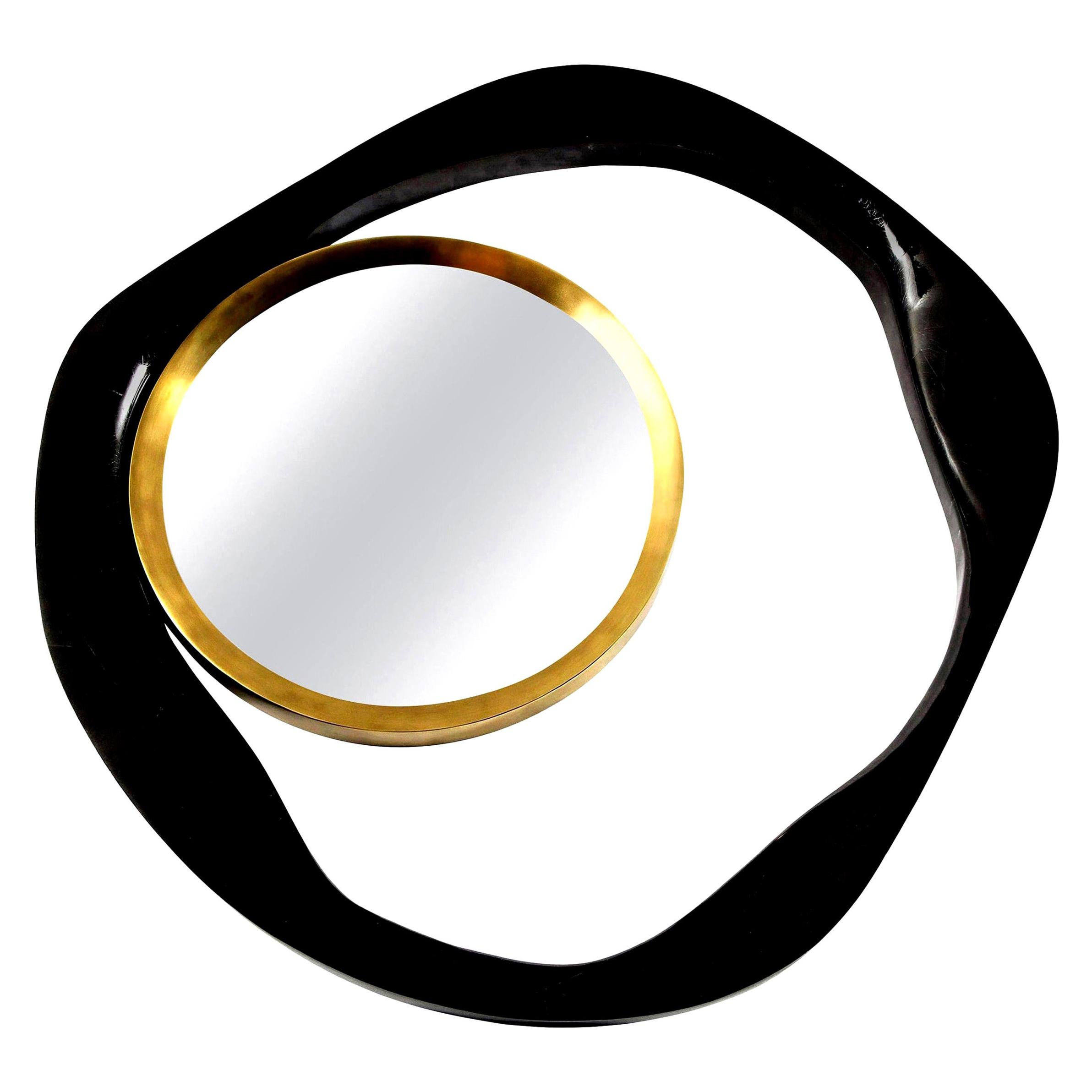 Mirror, Black Sea Shell with Brass Detail, in Stock, Organic Style, Contemporary