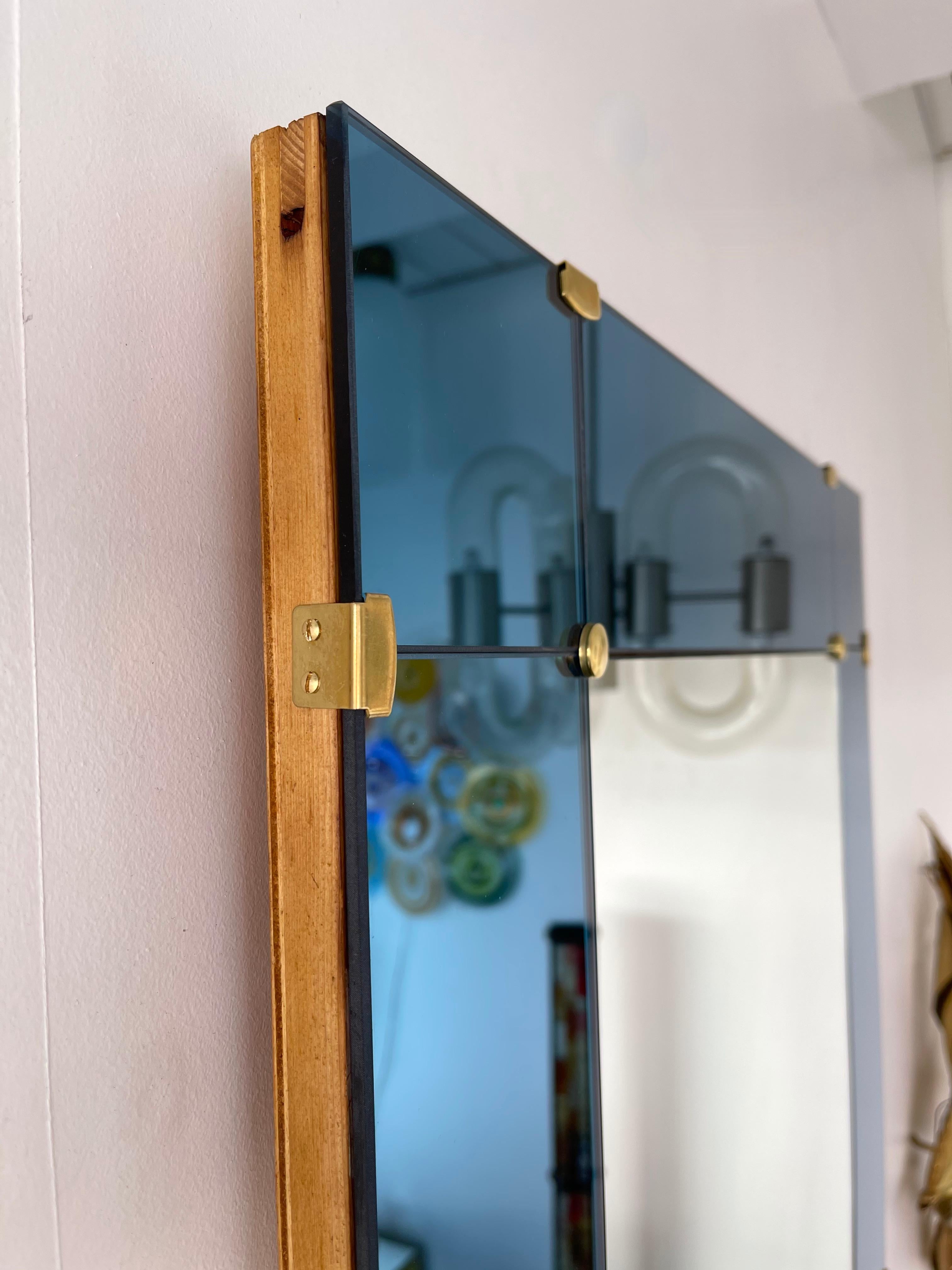 Mirror blue with brass by Cristal Art. Famous manufacture like Fontana Arte.