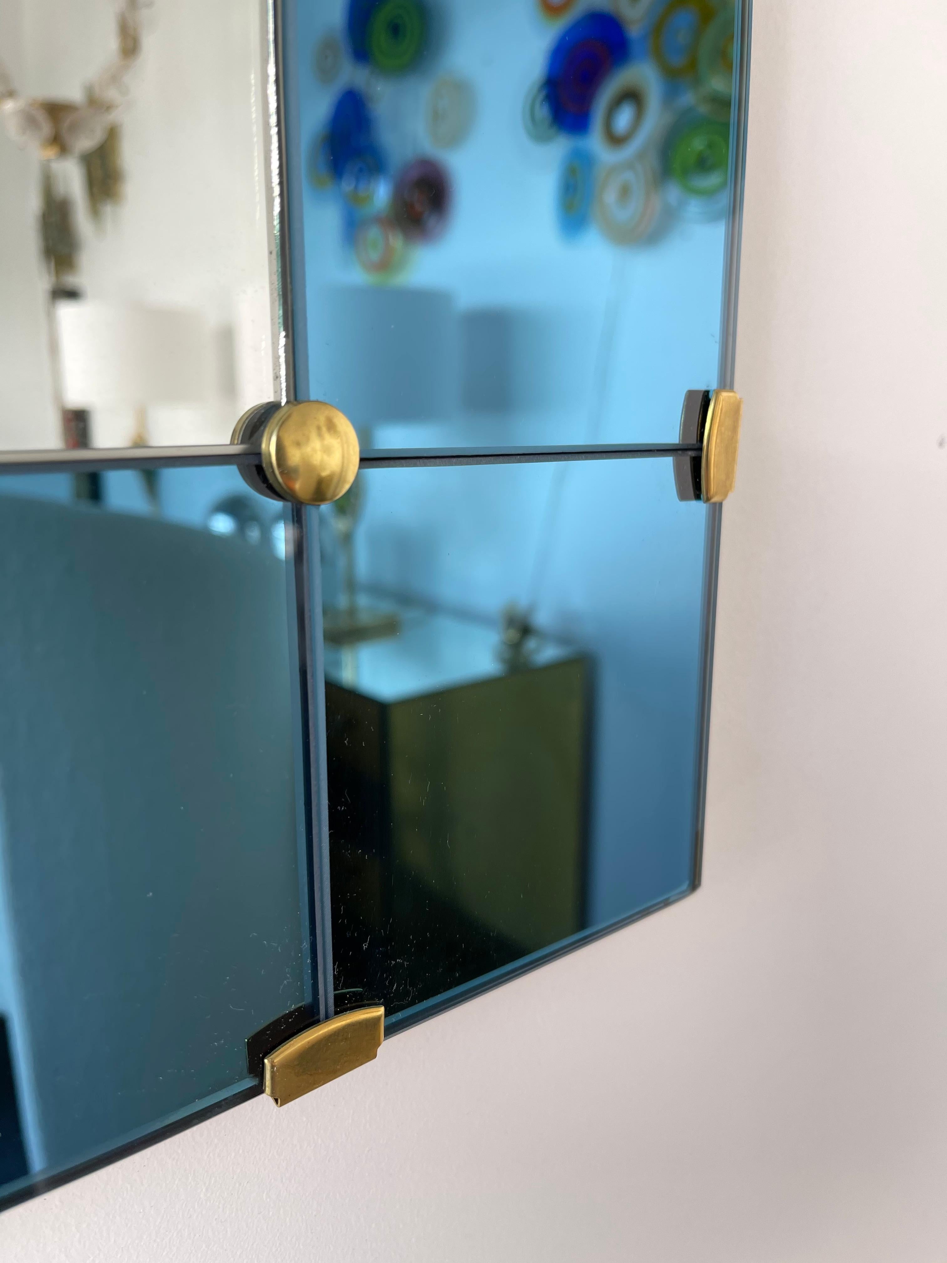 Mirror Blue and Brass by Cristal Art, Italy, 1960s In Good Condition In SAINT-OUEN, FR