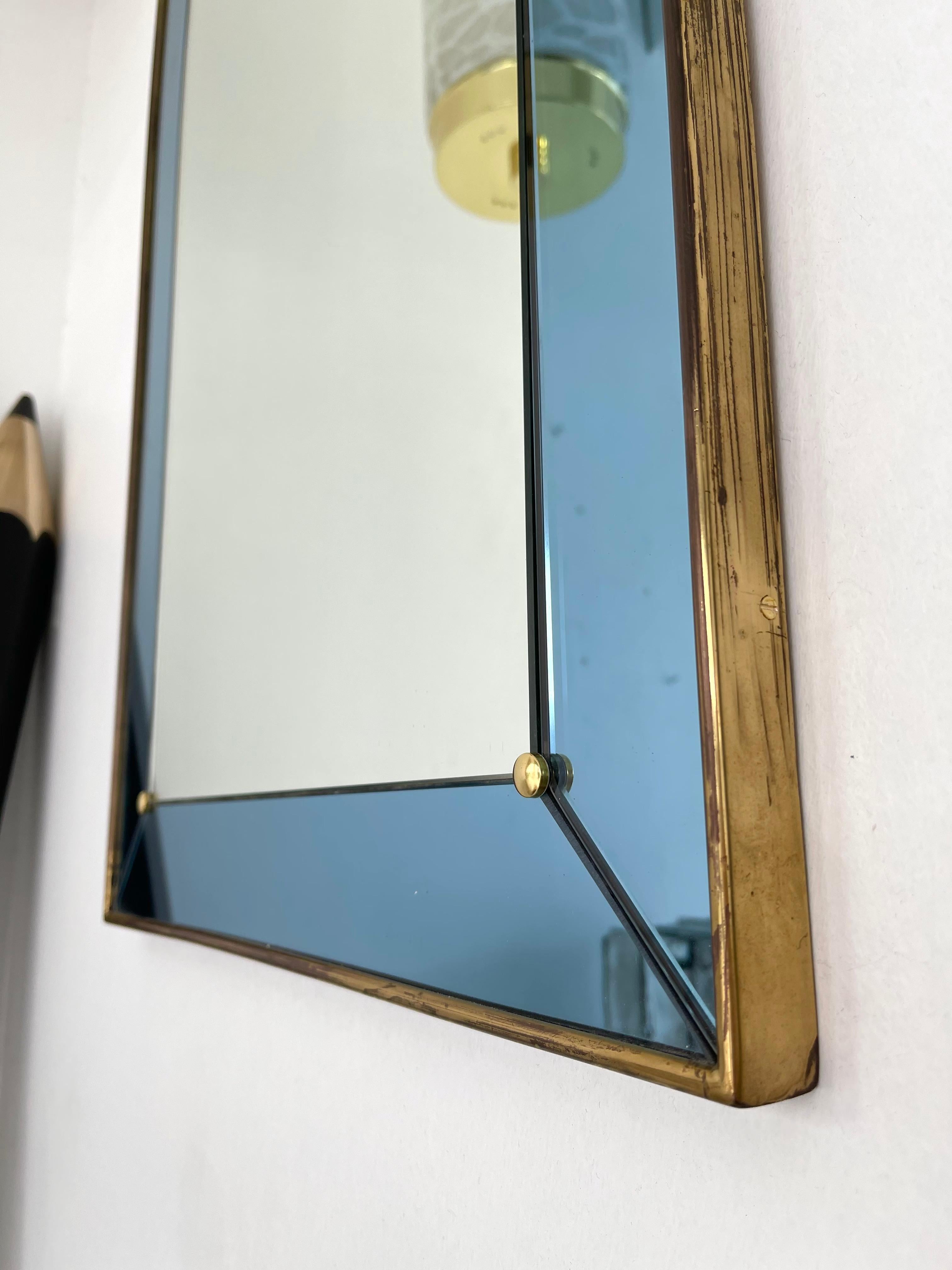 Mirror Blue and Brass by Cristal Art, Italy, 1960s In Good Condition In SAINT-OUEN, FR