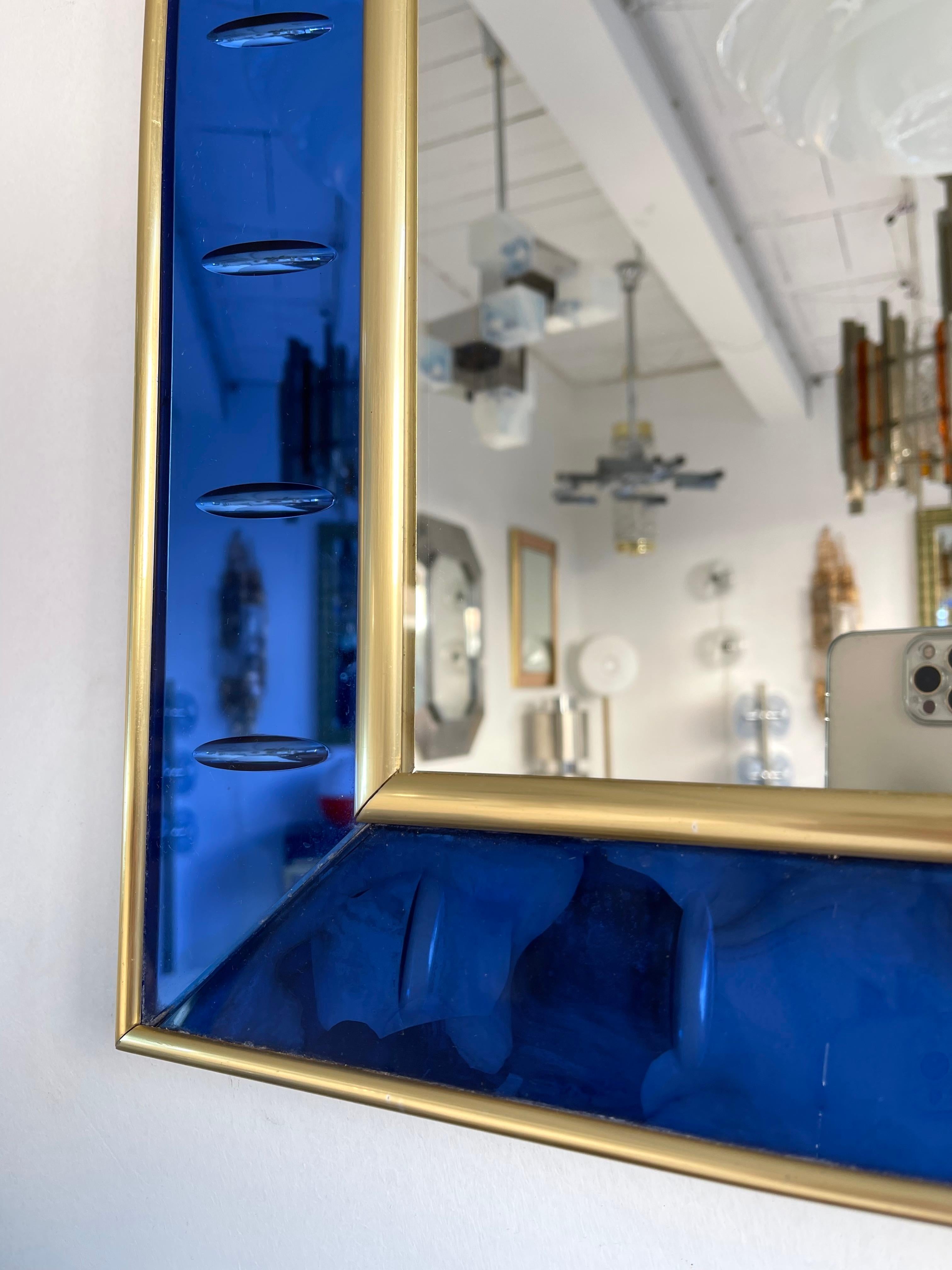 Mirror Blue and Brass by Cristal Art, Italy, 1960s In Good Condition In SAINT-OUEN, FR