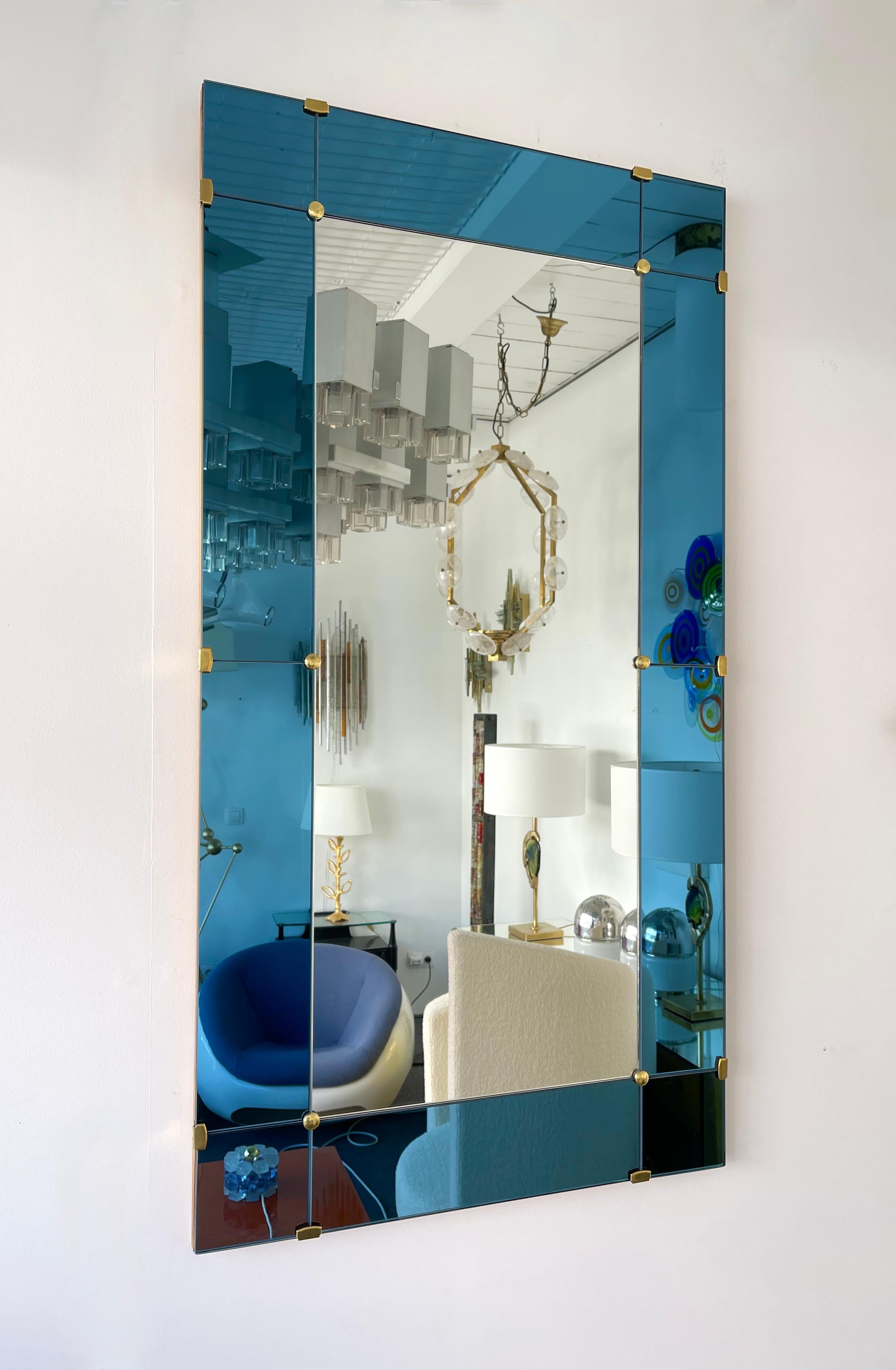 Mirror Blue and Brass by Cristal Art, Italy, 1960s 3