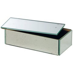 Mirror Box Container with Wooden Interior and Antiqued Silver Covering