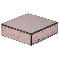 Mirror Box Container with Wooden Interior and Light Lavender Mirror Covering