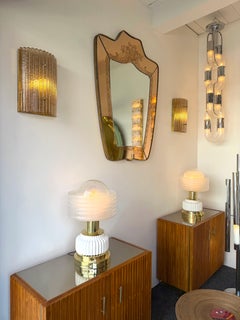 Mirror Brass and Pink Colored Glass by Giovanni Battista Gariboldi Italy, 1950s