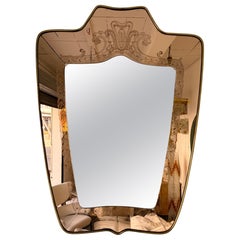 Mirror Brass and Pink Colored Glass by Giovanni Battista Gariboldi Italy, 1950s