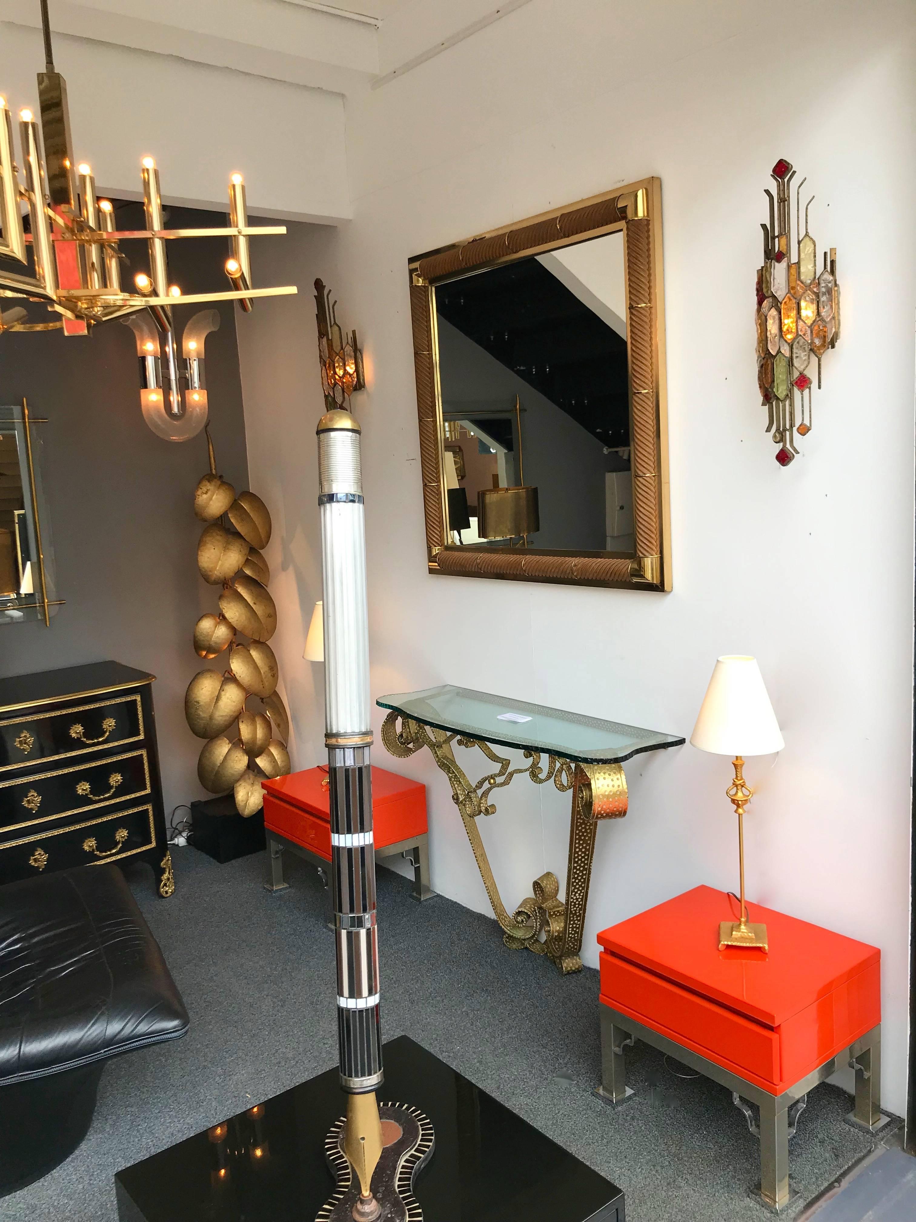 Mirror Brass and Wood by Galerie Maison et Jardin, France, 1970s In Good Condition In SAINT-OUEN, FR