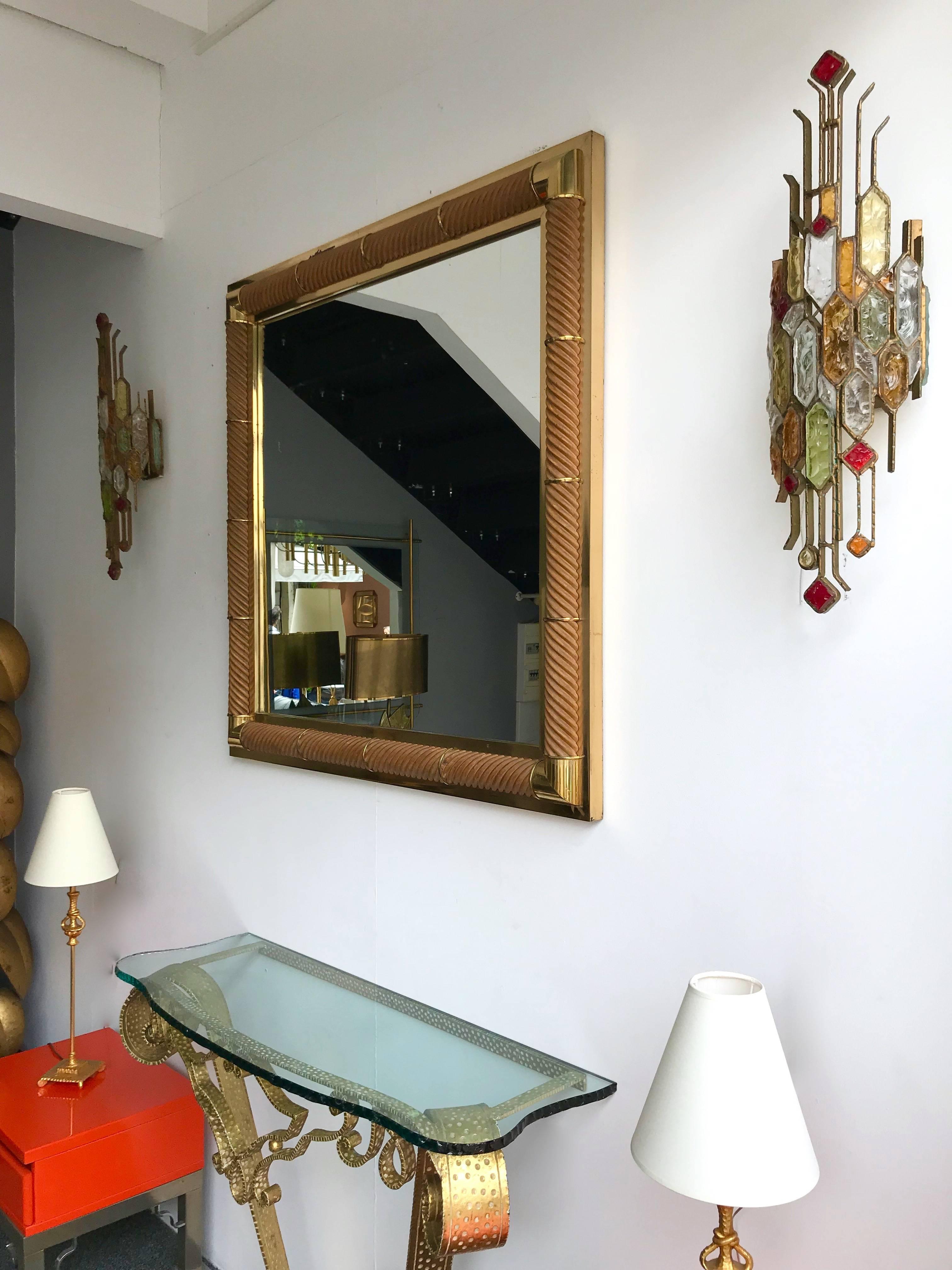 Late 20th Century Mirror Brass and Wood by Galerie Maison et Jardin, France, 1970s