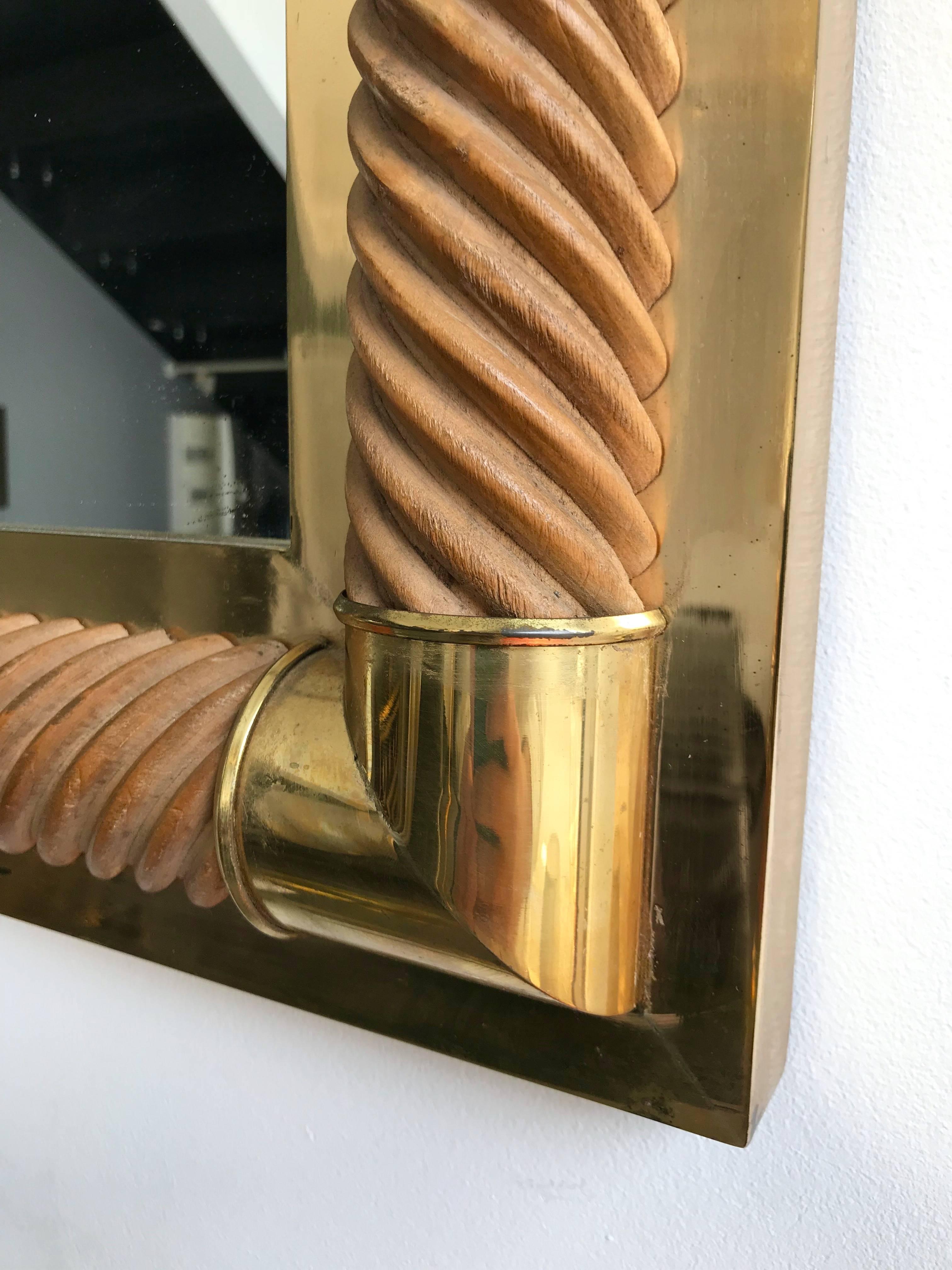 Mirror Brass and Wood by Galerie Maison et Jardin, France, 1970s 2