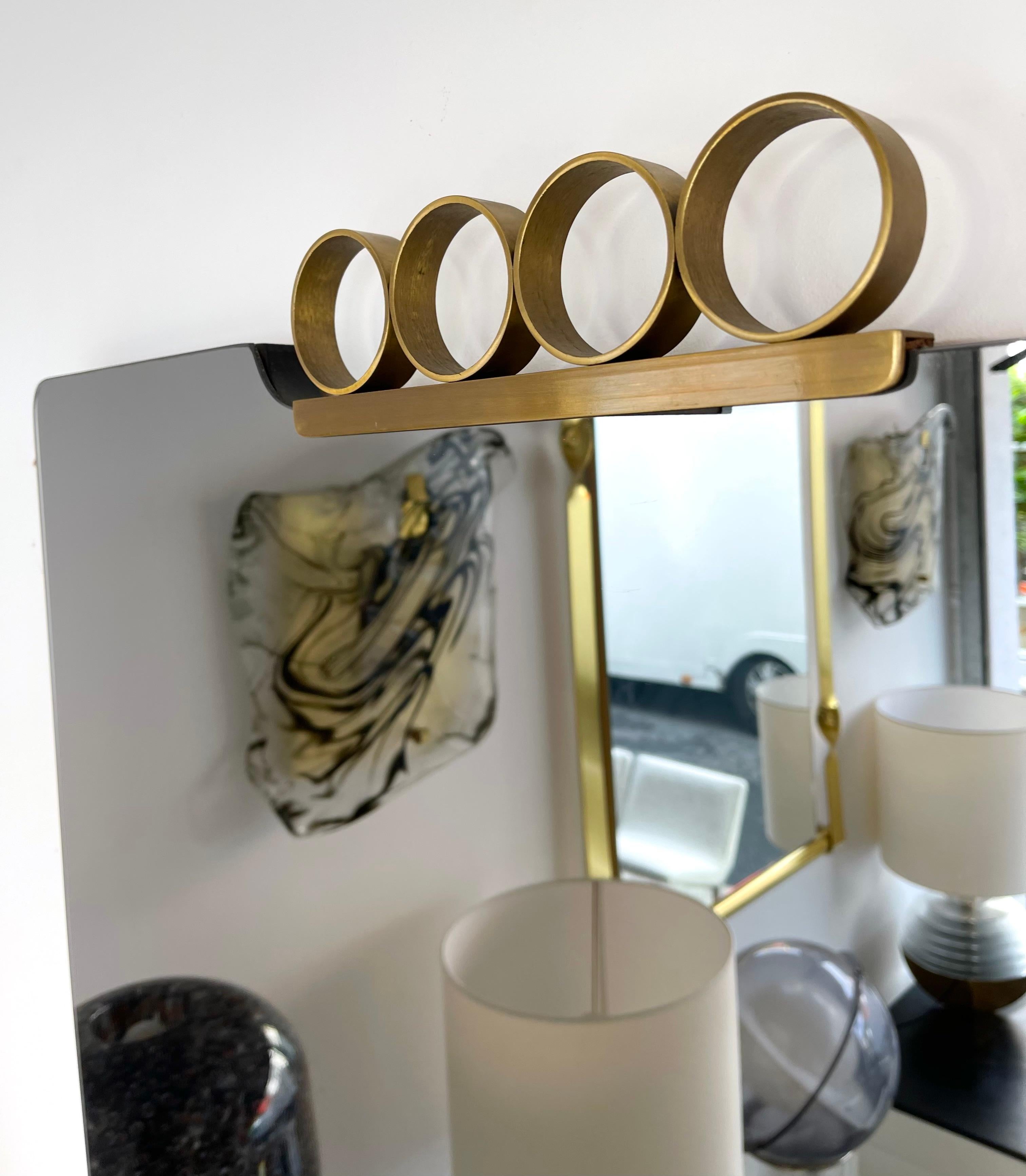 Pair of Mirrors Brass Disc Gray Tinted Glass by Modernindustria, Italy, 1970s For Sale 1