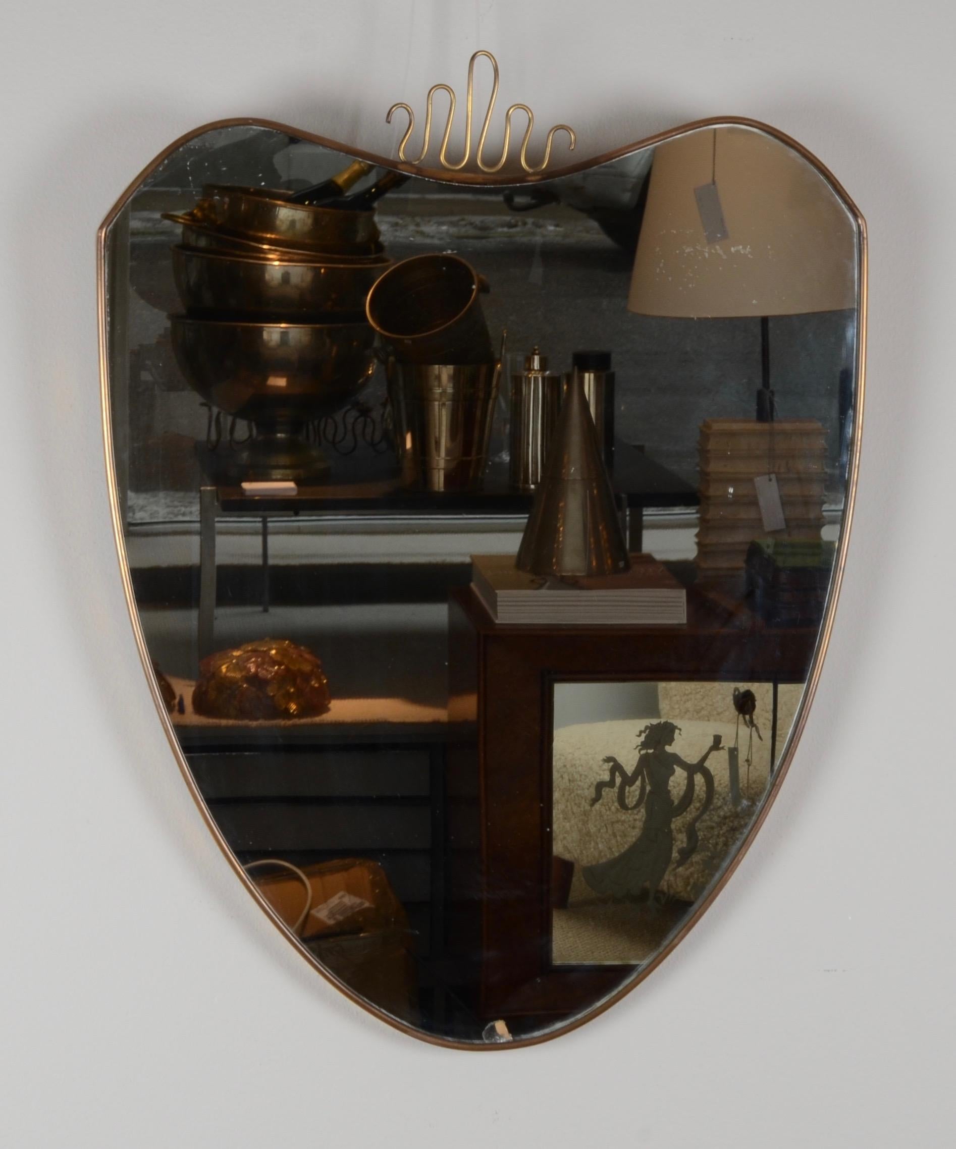Mid-Century Modern Mirror, Brass, Italy, Mid-1900s For Sale