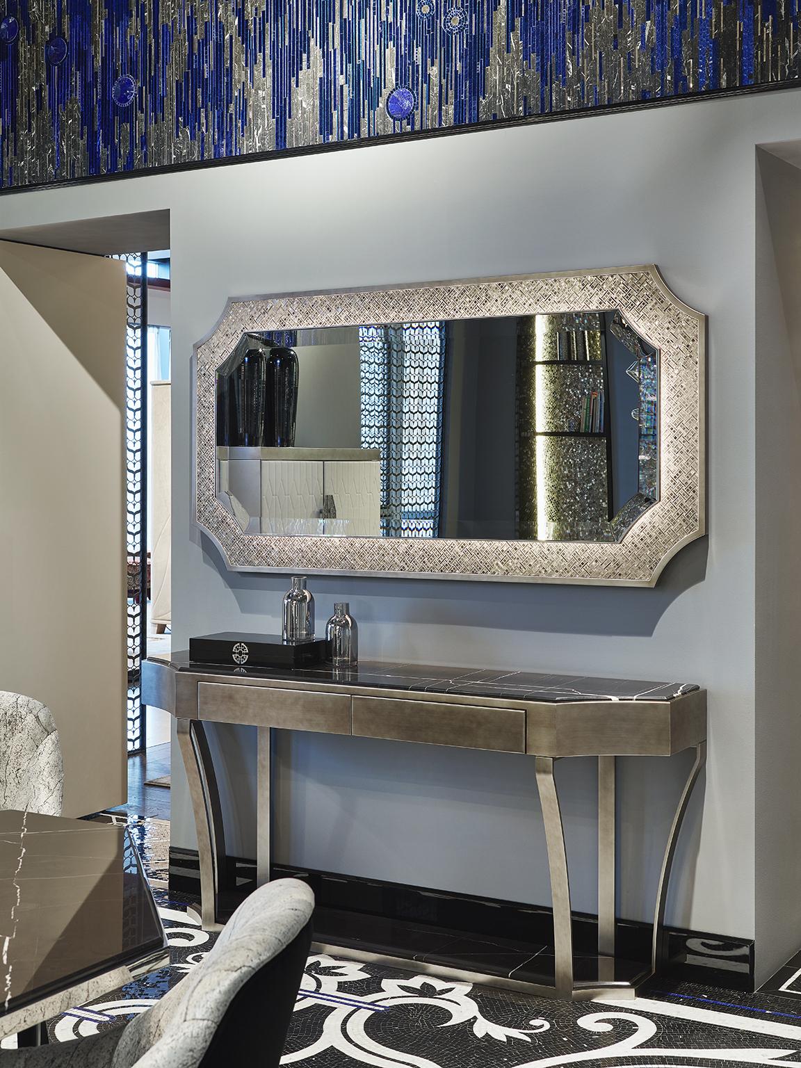 Other Mirror Bronze or Silver Finish and Decorated with Mosaic, Led Backlighting For Sale