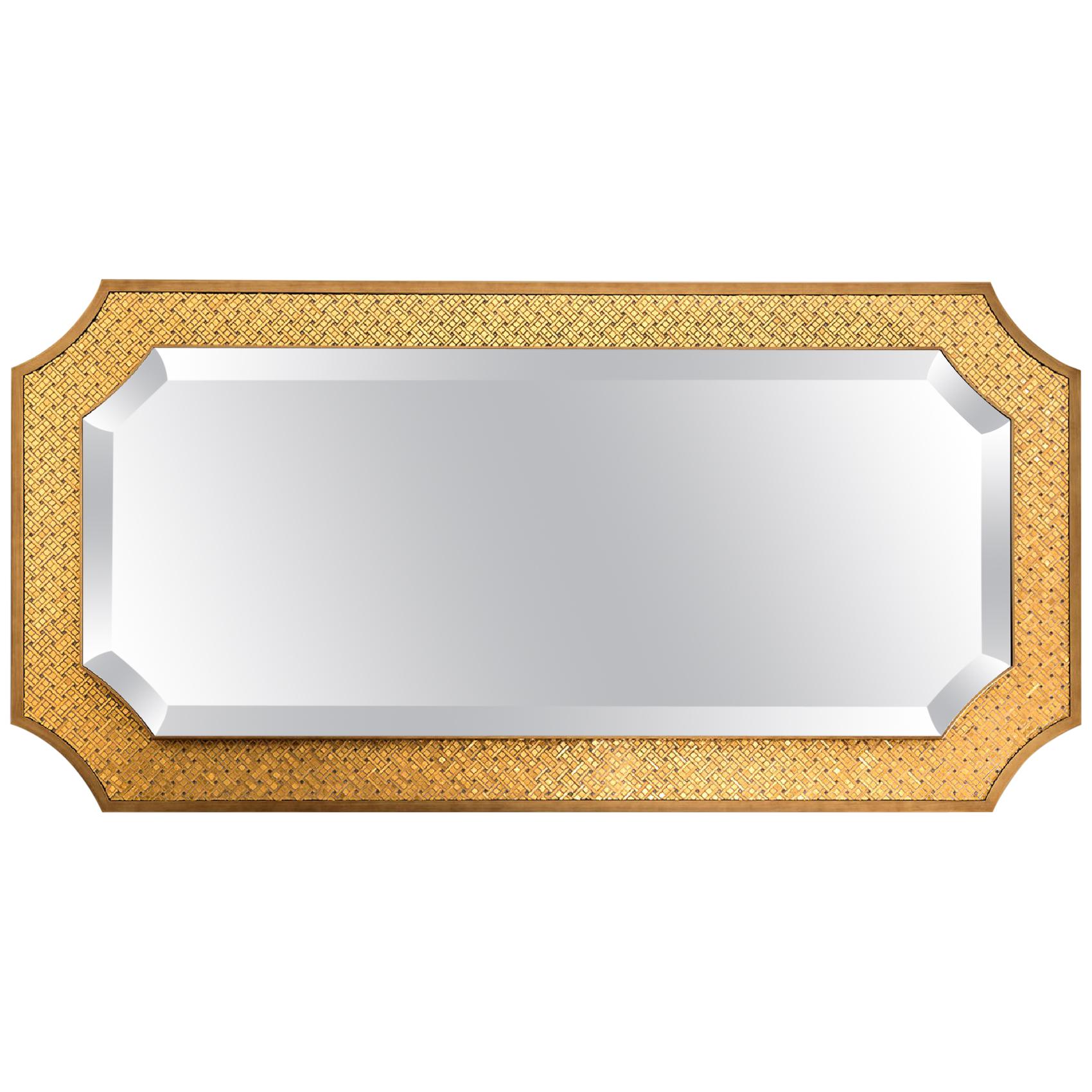 Espejo Acabado Bronce o Plata y Decorado con Mosaico, Retroiluminación Led