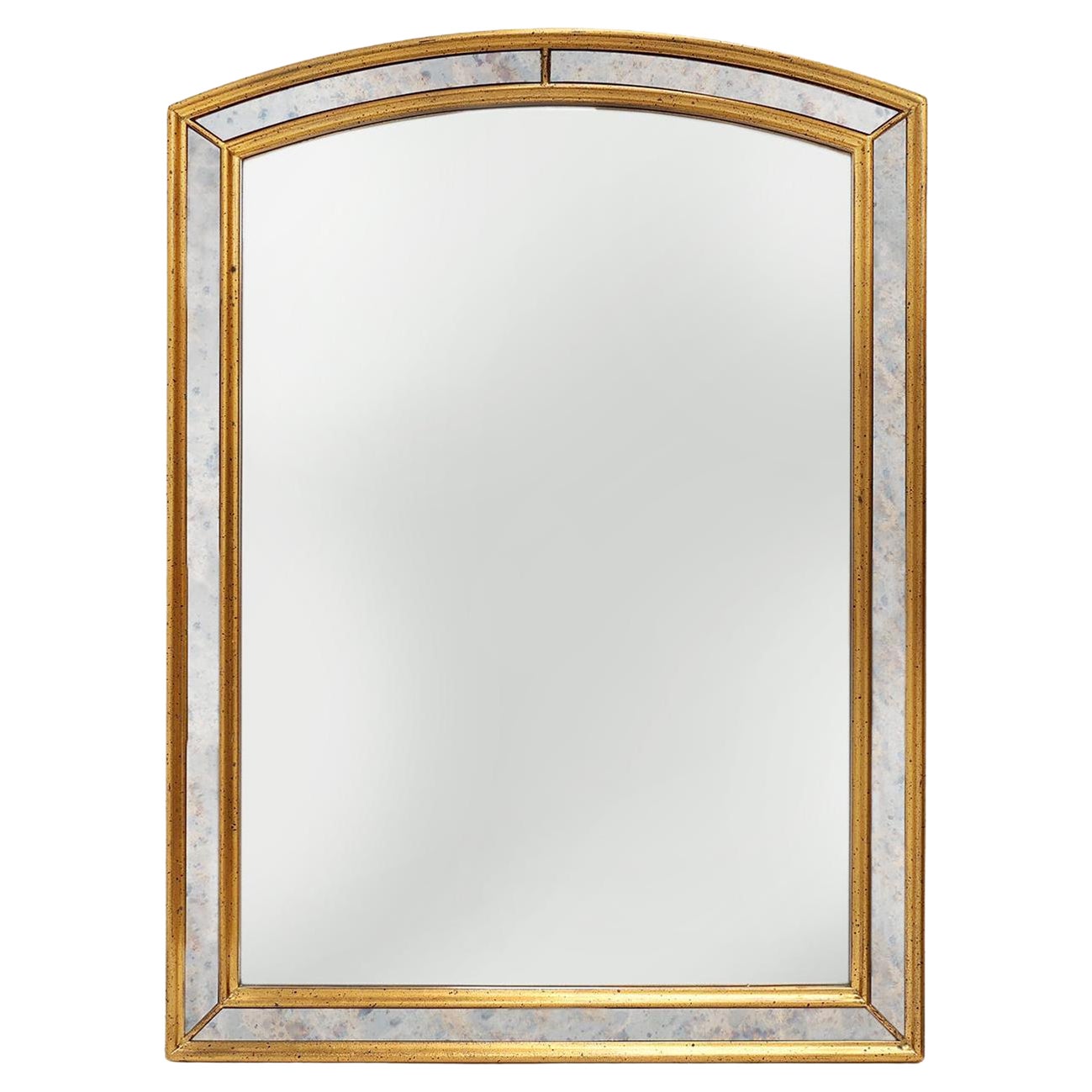 Miroir de Deknudt avec panneaux latéraux en verre de fumée marbré dans un cadre en bois doré.