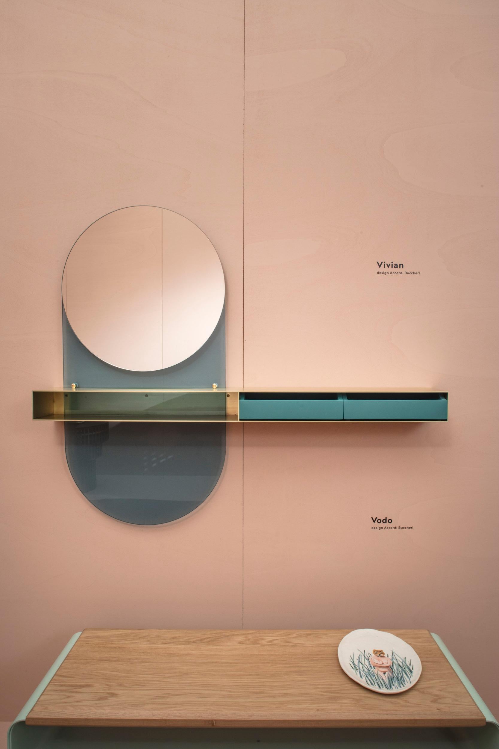 Spiegel-Schmuck-Regal für den Eingangsbereich/Schlafzimmer aus Messing, Glas und Holz, Spiegel (Italienisch) im Angebot