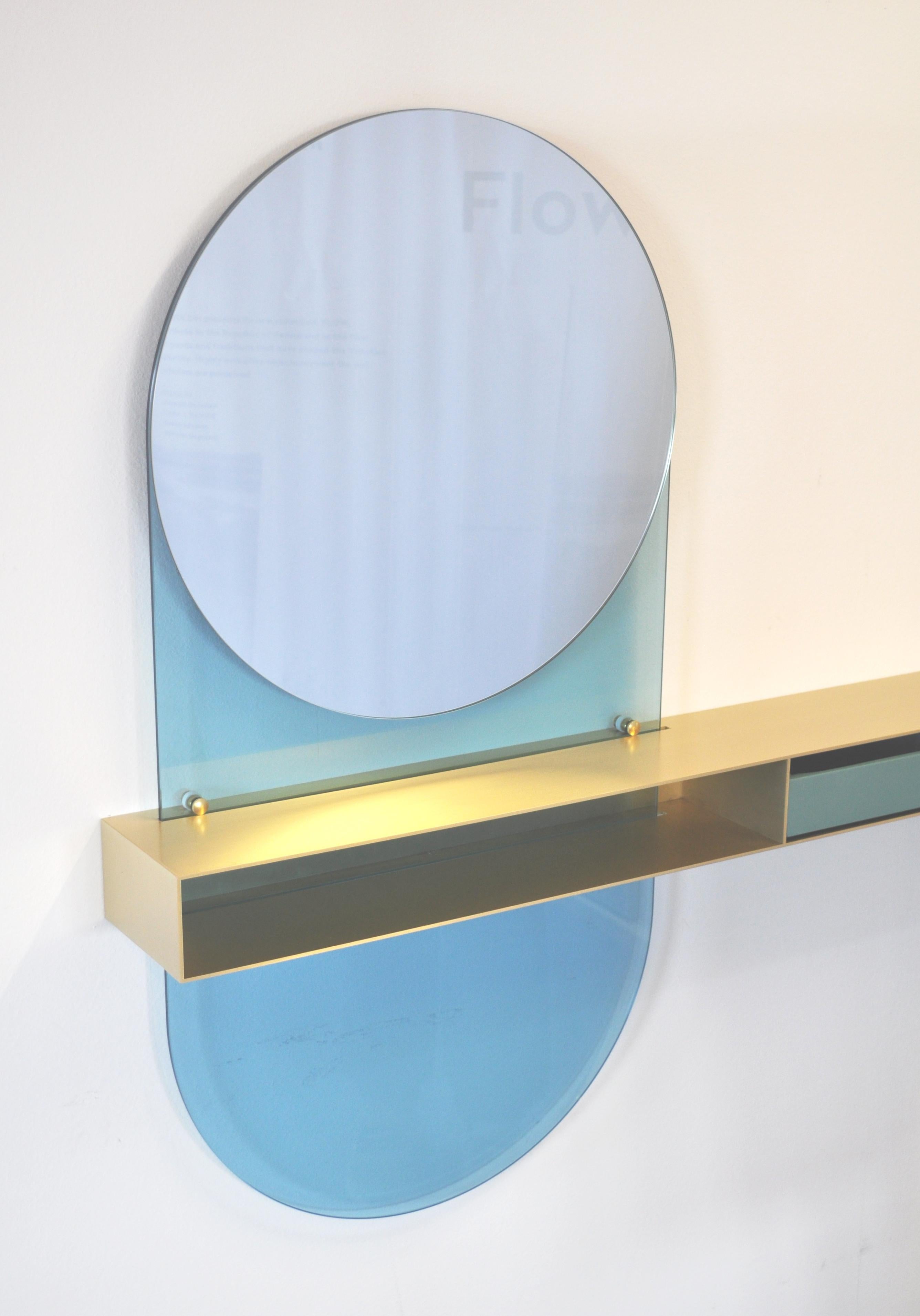 Spiegel-Schmuck-Regal für den Eingangsbereich/Schlafzimmer aus Messing, Glas und Holz, Spiegel im Angebot 1