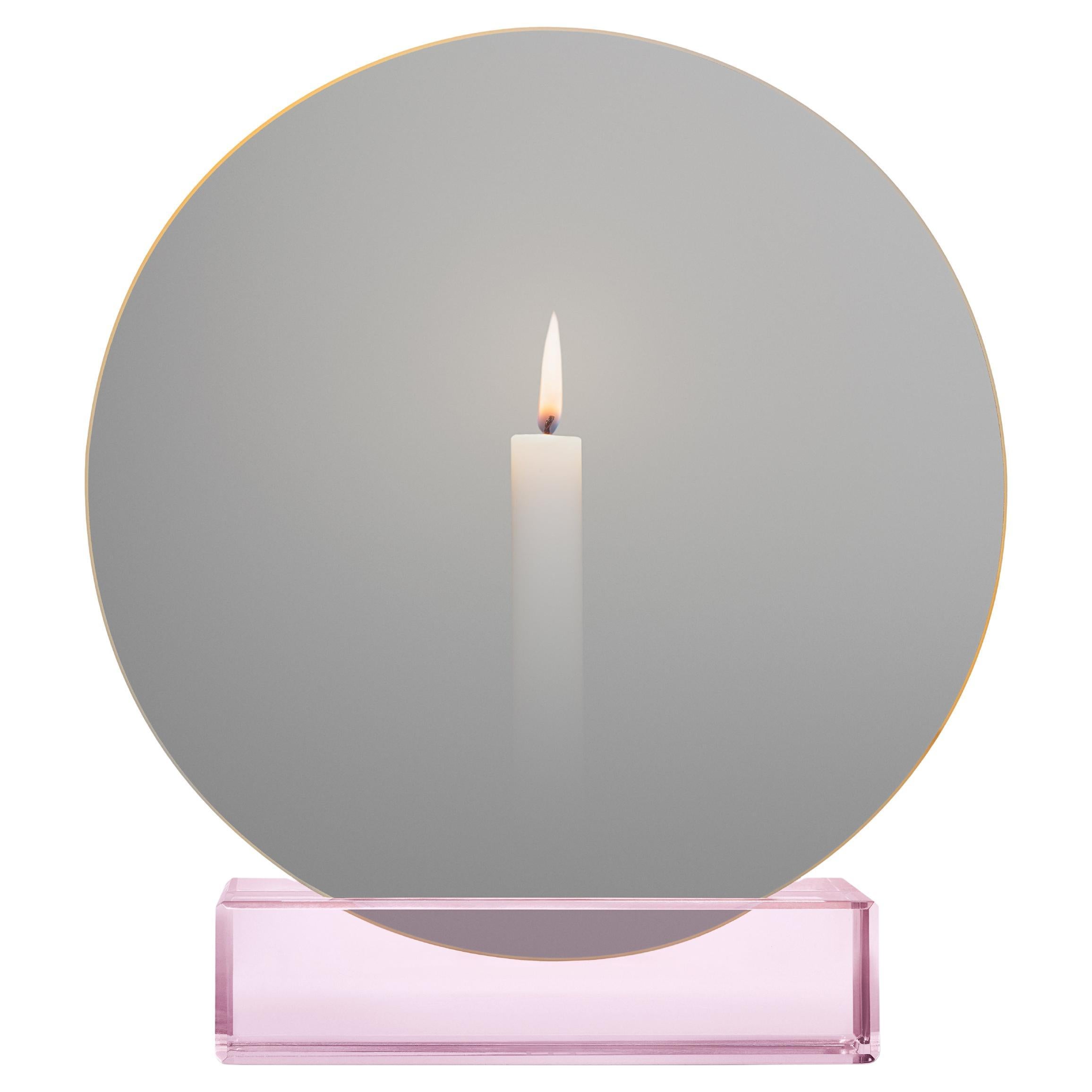 Mirror Candle Holder "Spegla Pink Edition" Glass with Half Transparent Mirror