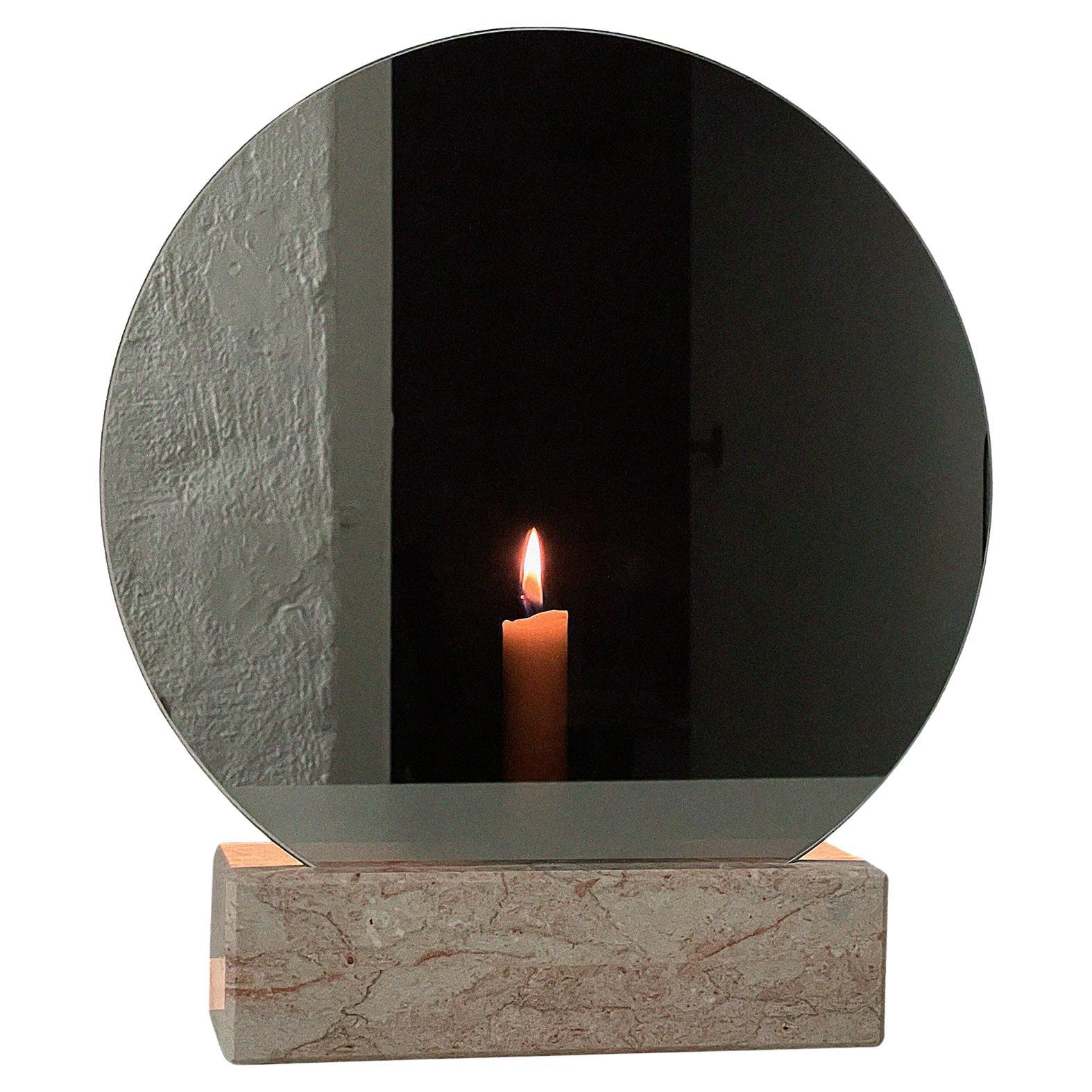 Mirror Candle Holder "Spegla Rosa Tea" Marble with Half Transparent Mirror