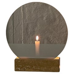 Mirror Candle Holder "Spegla Yellow Travertine" Marble with Half Transp Mirror