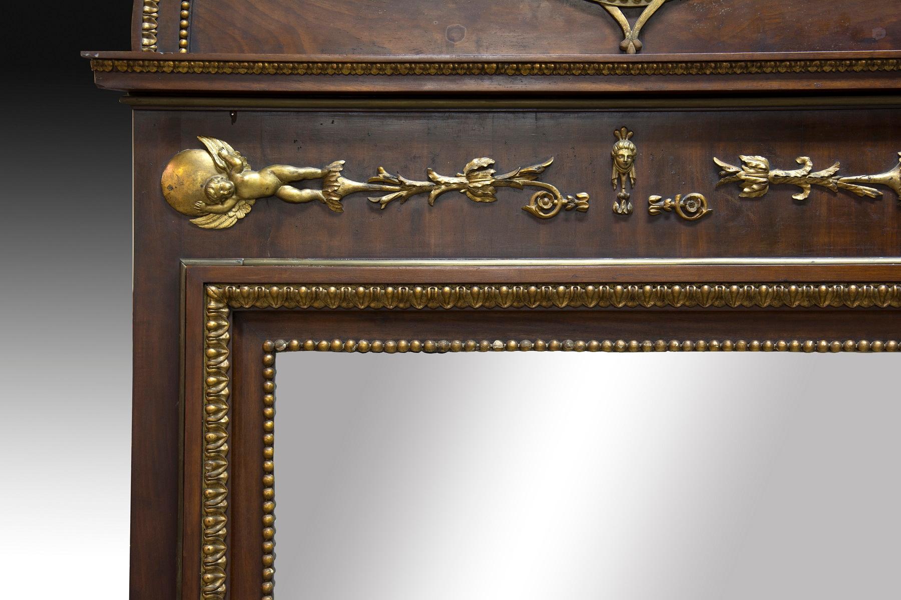 Spanish Mirror, Carved and Gilded Wood, Glass, circa Early 19th Century, Ferdinand VII For Sale