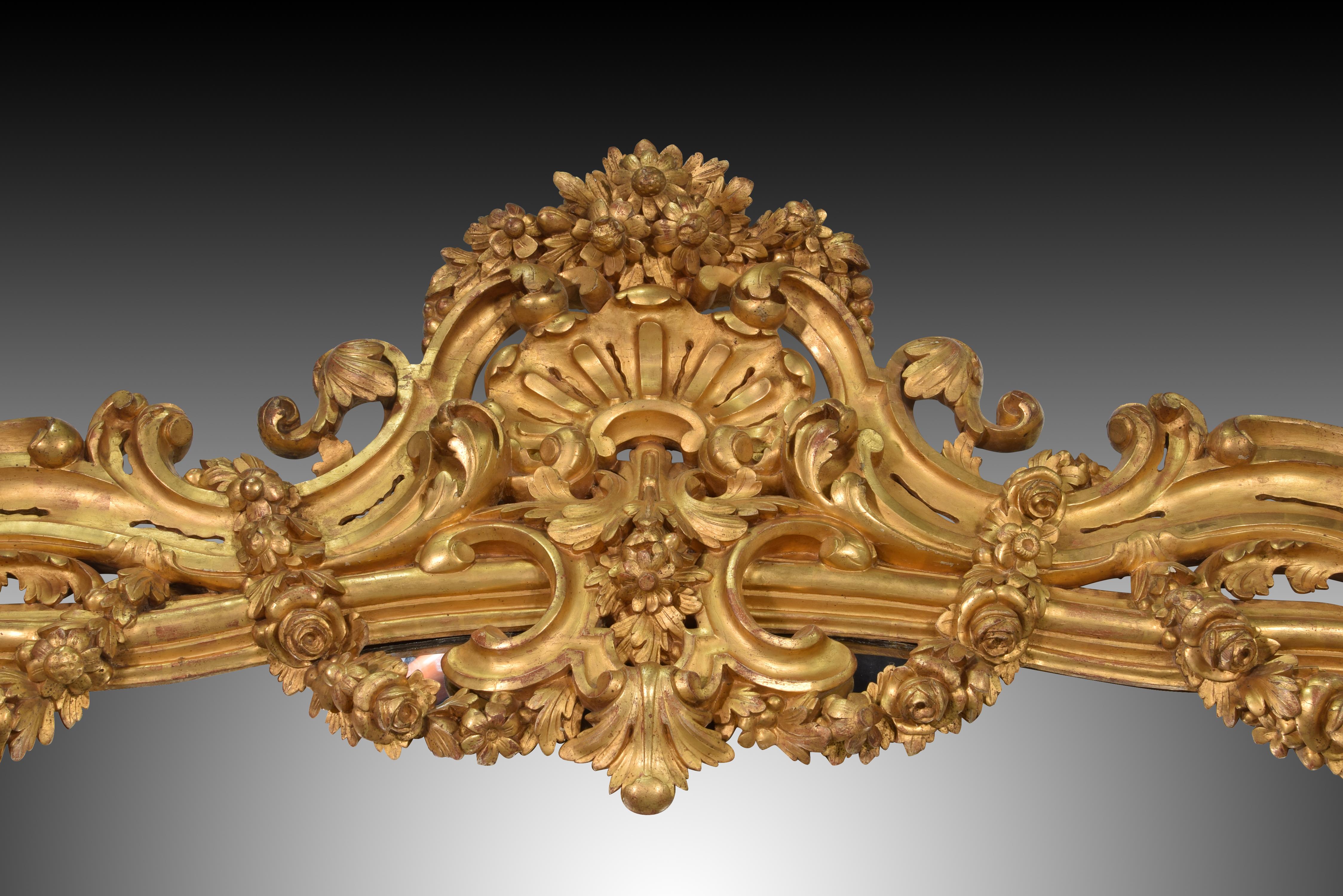 Spiegel. Geschnitztes und vergoldetes Holz. Spanien, 19. Jahrhundert.  im Angebot 1
