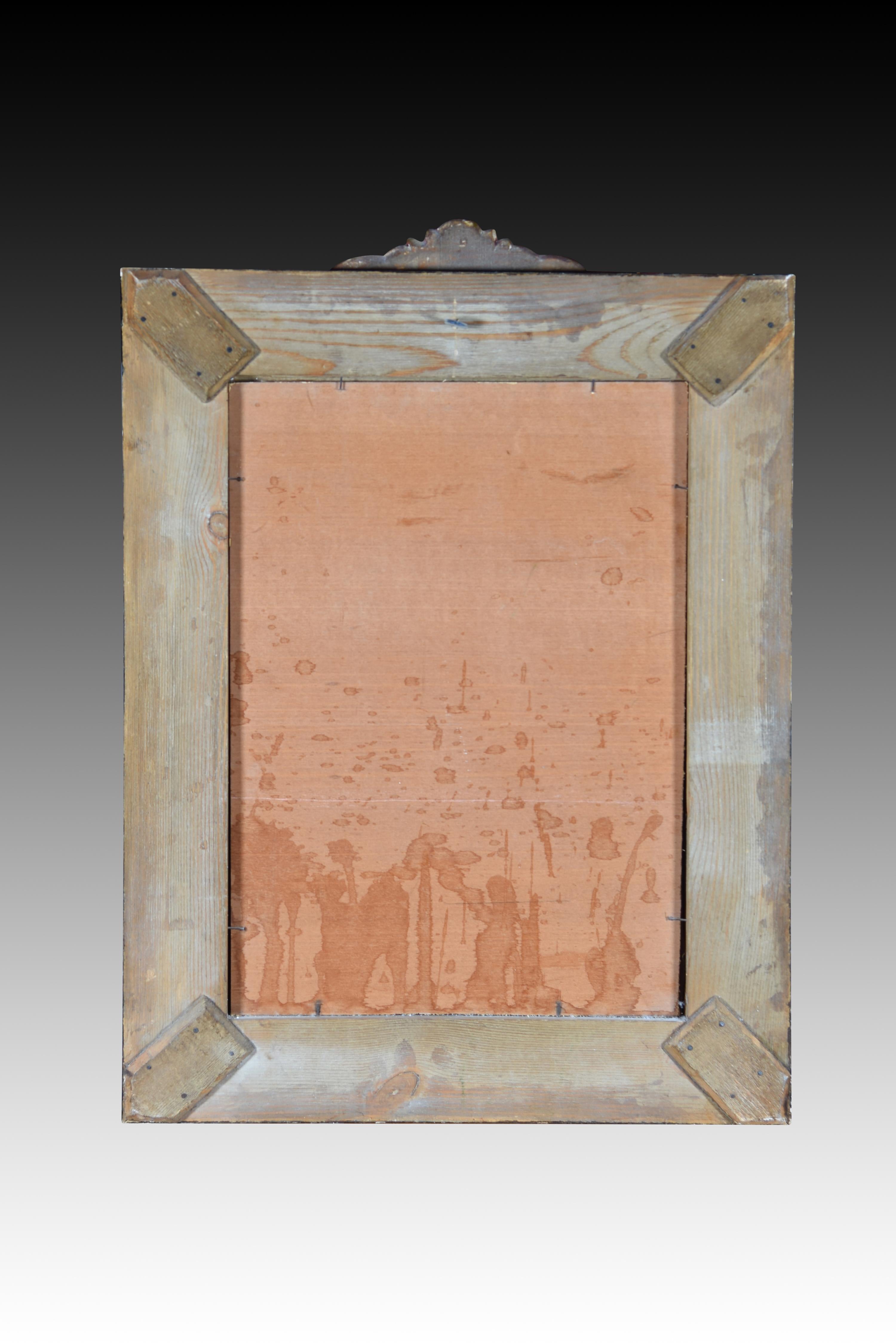 Mirror. Carved and polychrome wood. Spanish school, 20th century. In Good Condition For Sale In Madrid, ES
