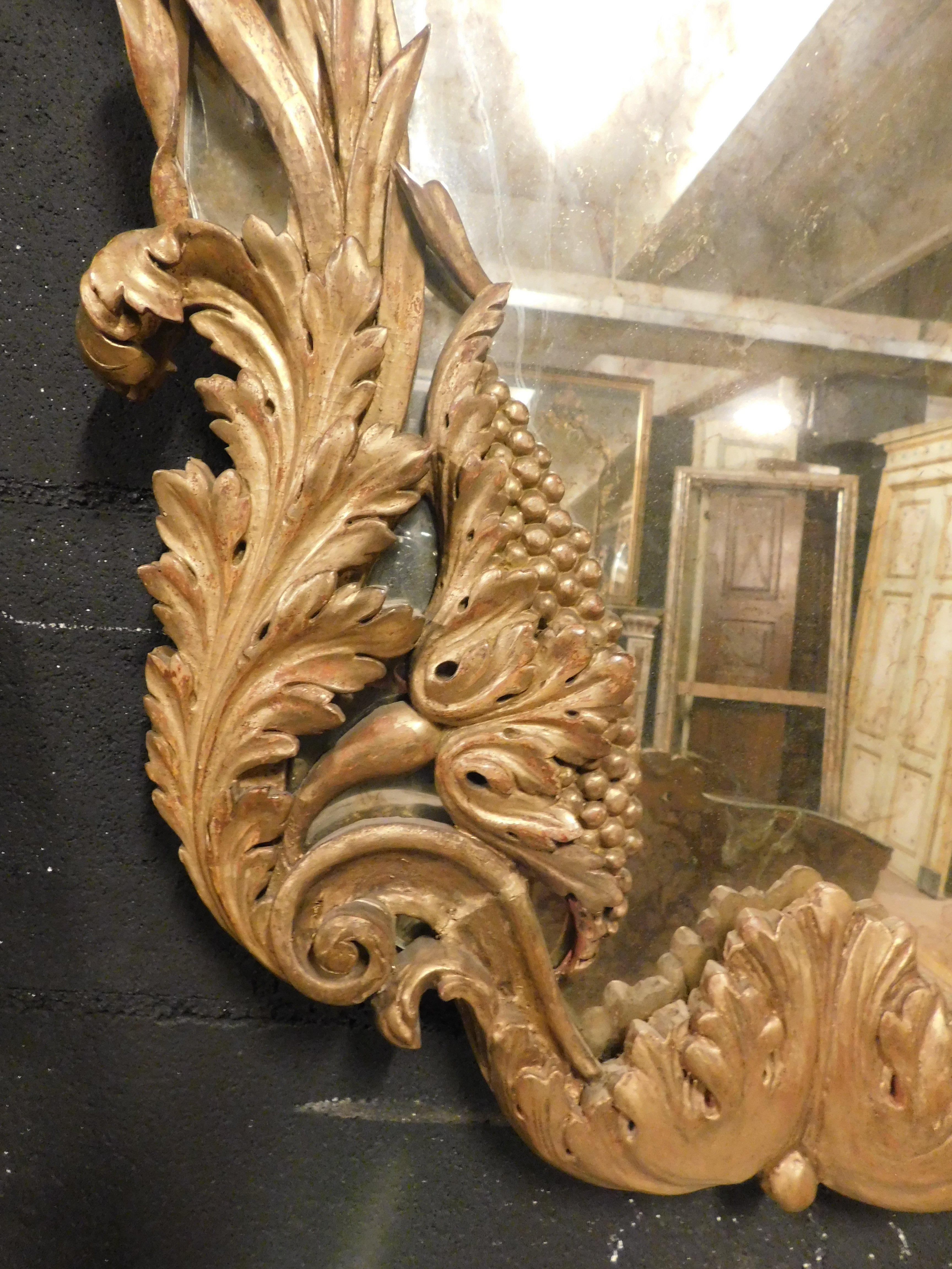 Spiegel, geschnitzt mit Trauben und vergoldet, 19. Jahrhundert, Italien im Zustand „Gut“ im Angebot in Cuneo, Italy (CN)