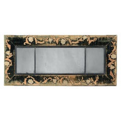 Mirror Chimney-Glass Velvet Crewelwork Ebonised Naive Vernacular Folk 18 Century