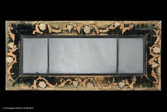 Mirror Chimney-Glass Velvet Crewelwork Ebonised Naive Vernacular Folk 18 Century