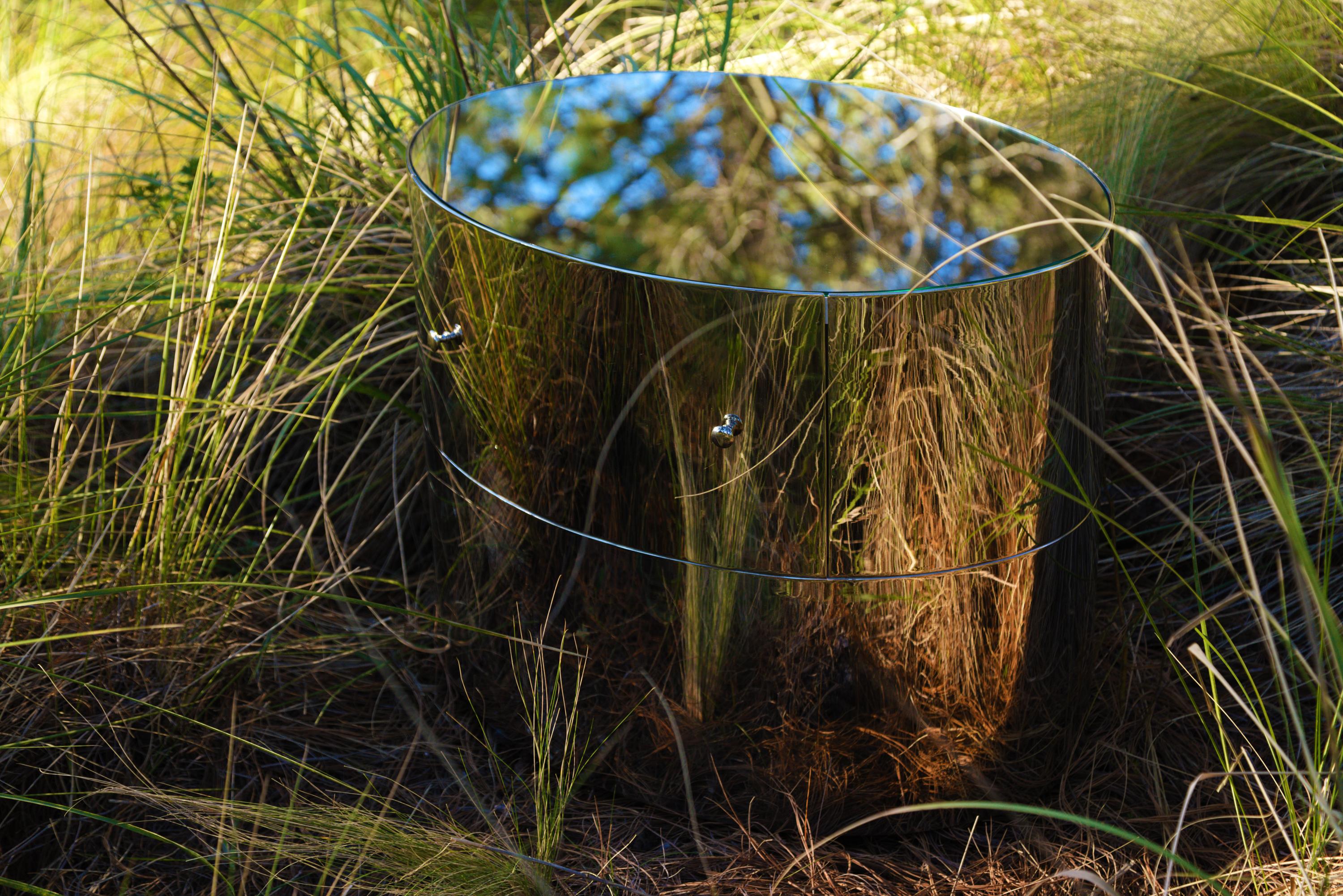 Polished Mirror Chromed Side Table with Drawers by VIDIVIXI