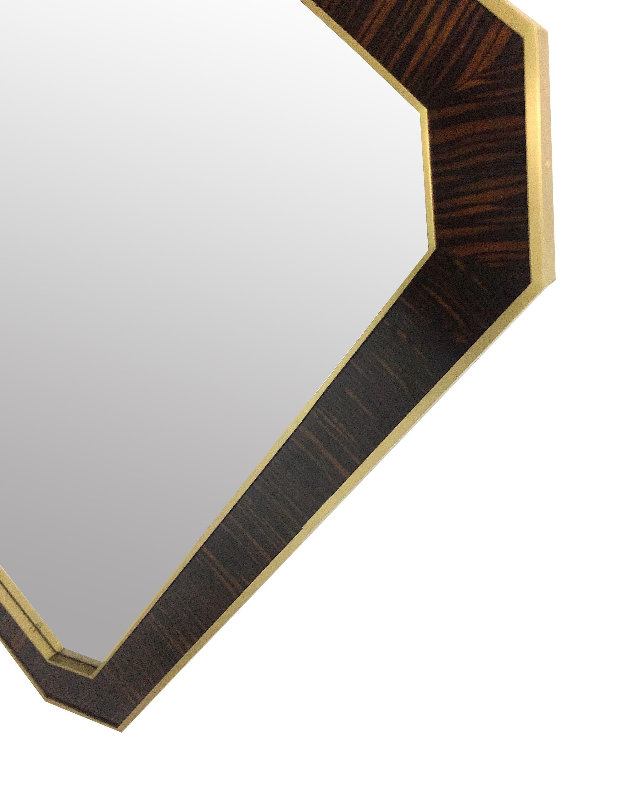 Veneer Mirror Classic Modern Style in Macassar Ebony and Brass, in Stock For Sale