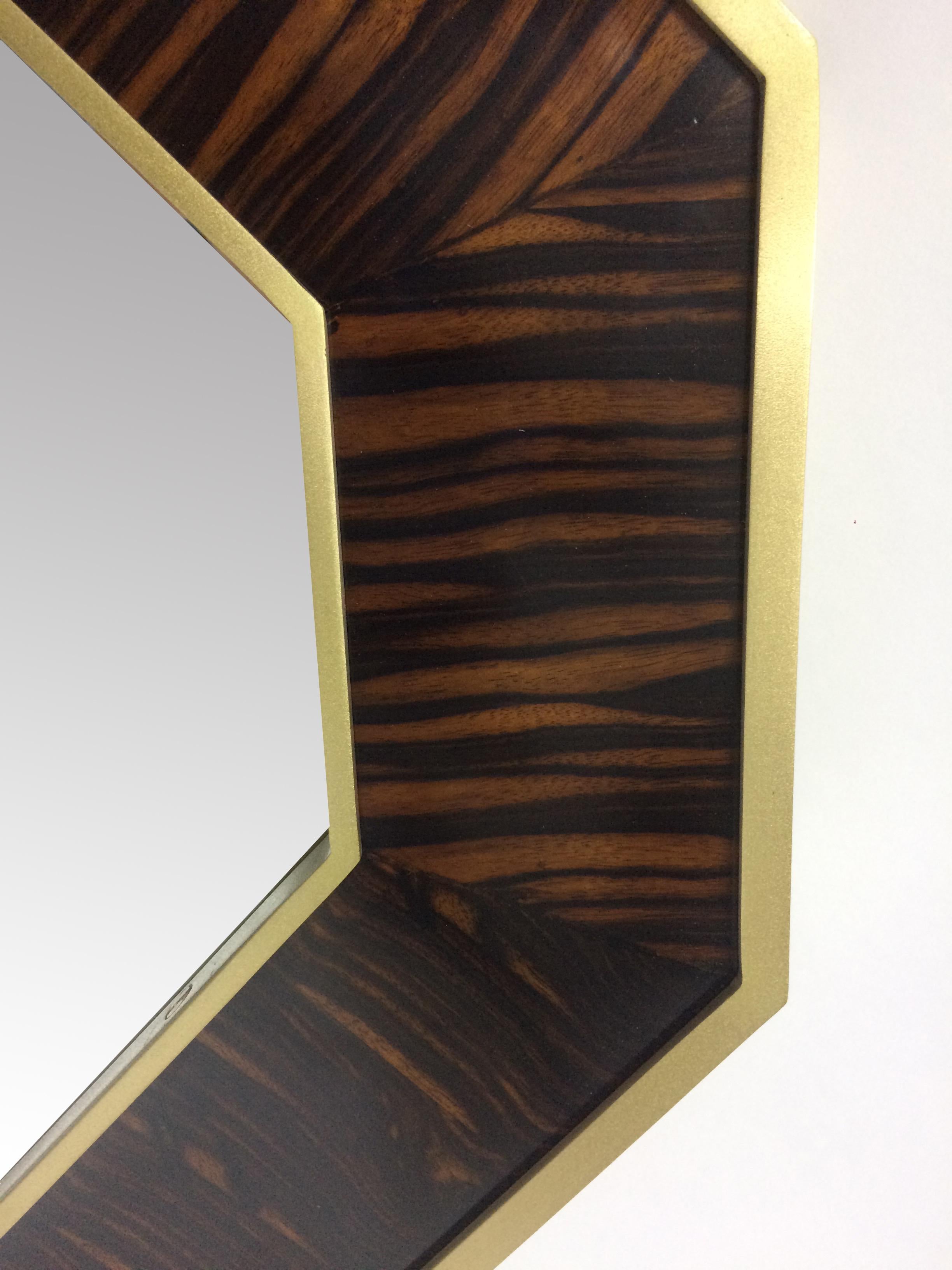 Mirror Classic Modern Style in Macassar Ebony and Brass, in Stock In New Condition For Sale In Las Vegas, NV