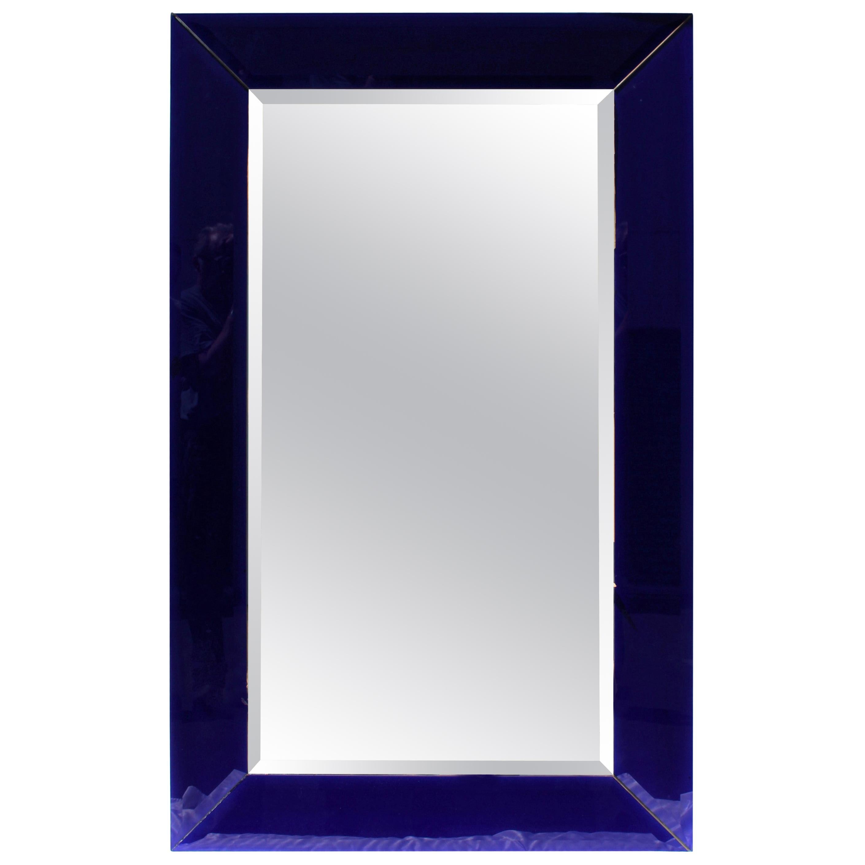 Mirror, Cobalt Blue, Mid-Century Modern, Beveled, Large Size, Custom Design For Sale