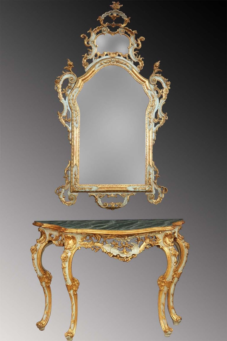 Mirror Console Table in Louis XV Rococo Style, Venetian For Sale