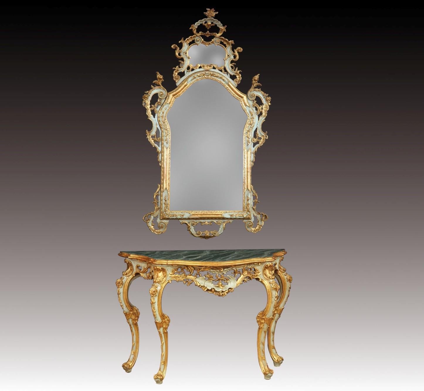 Italian Mirror Console Table in Louis XV Rococo Style, Venetian For Sale