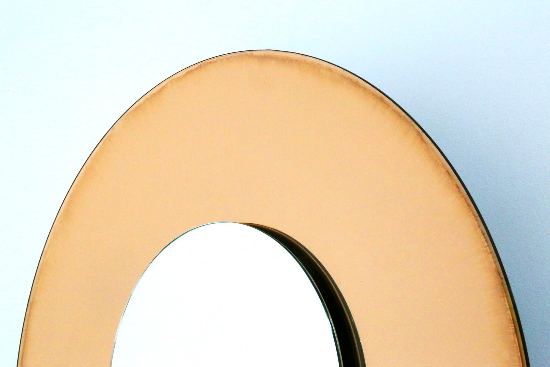 Brass Contemporary Orange Mirror in Style Fontana Arte by Effetto Vetro For Sale