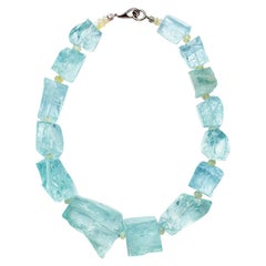 Susan Lister Locke Mirror Cut Aquamarine White Gold Diamond bead Necklace