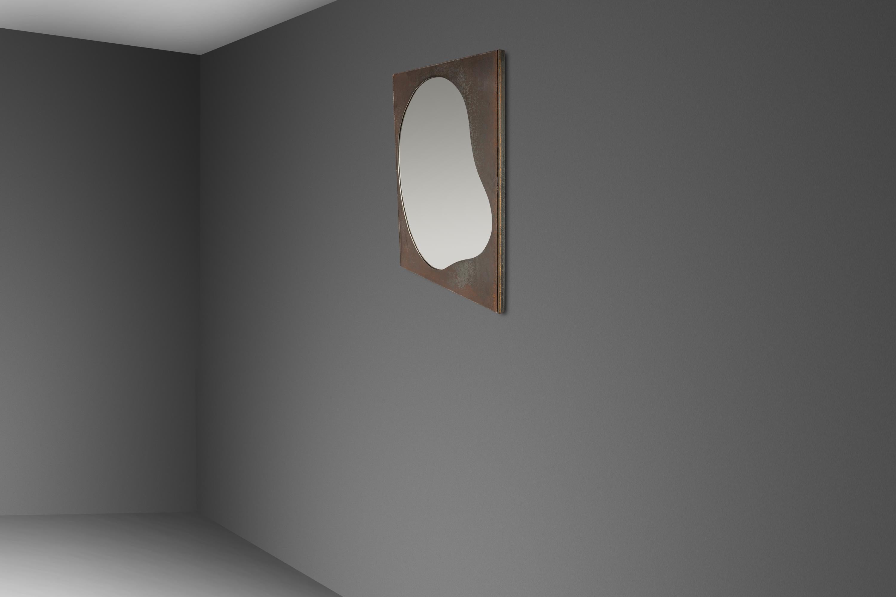 American Mirror Cut From Raw Patinaed Steel, Mark Leblanc, Leblanc Studios, USA, c. 2024 For Sale