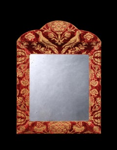 Mirror, Cut-Velvet, Upholstered, Burgundy, Ivory, Cushion Moulded, Cresting