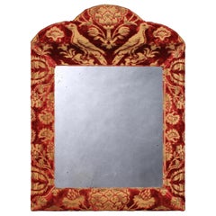 Antique Mirror, Cut-Velvet, Upholstered, Burgundy, Ivory, Cushion Moulded, Cresting