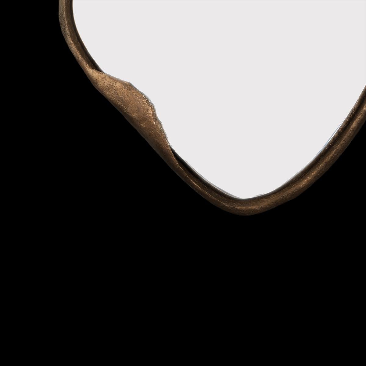 French Mirror D, Hand Molded Bronze Framed Organic Diamond Shaped Wall Mirror For Sale